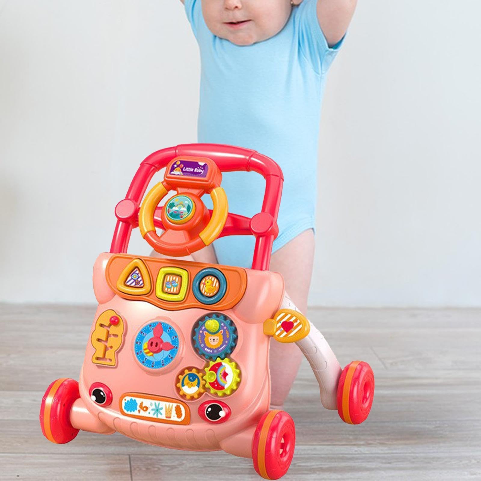 Kokiya Baby Push Walking Toy Music Toy Children Glide Car Toy Baby Steering Wheel Toy Infants 6-12 Months Boys and Girls Baby, red