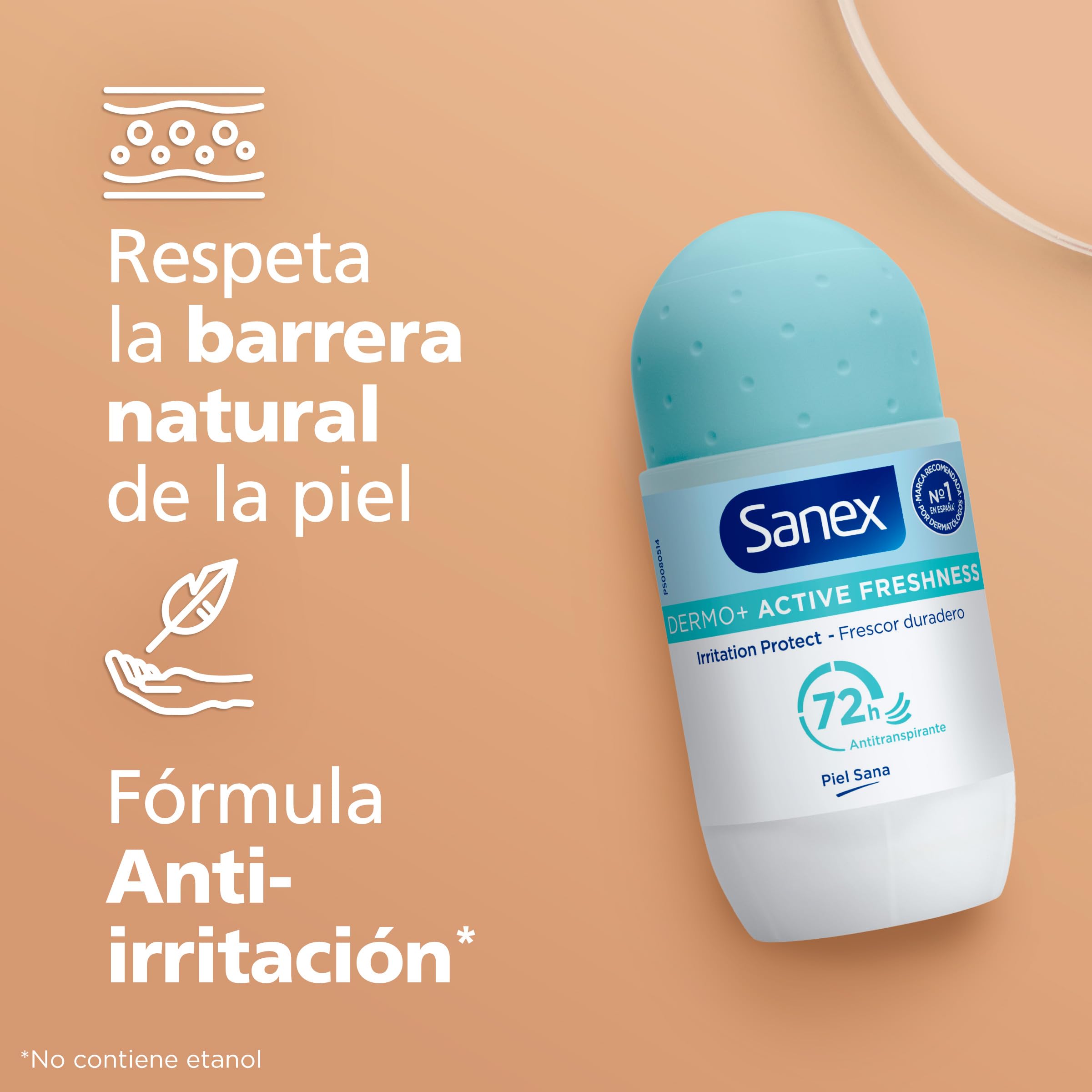 Sanex Dermo+ Active Freshness Desodorante Antitranspirante Roll-On 72 Horas (50ml) Pack 6 – protección eficaz contra el sudor y el mal olor – dermatológicamente testado – contiene 0% alcohol*