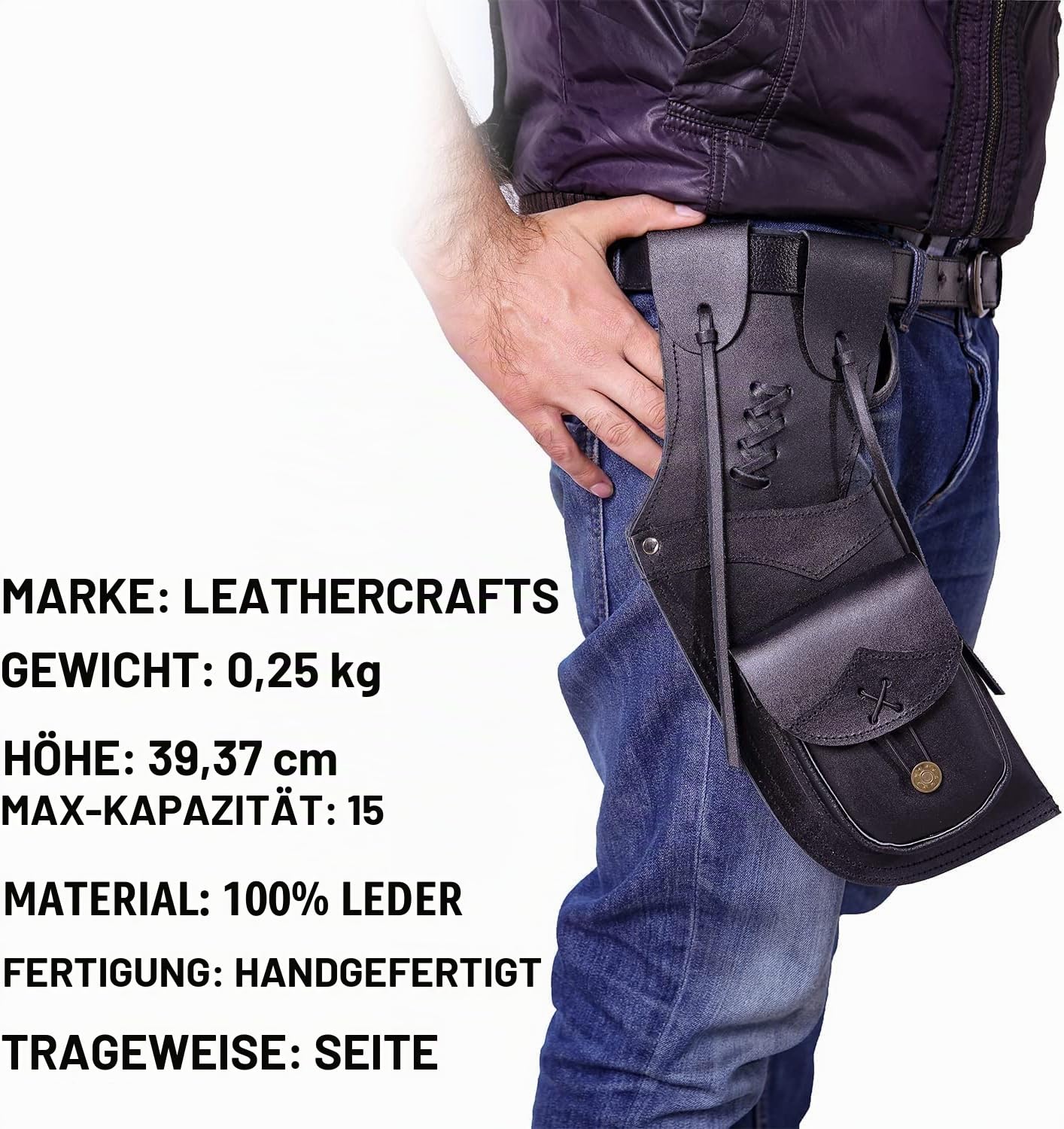 Seitenköcher | Pfeilhalter aus echtem Leder | traditioneller handgefertigter Hüftköcher für Jagd & Bogenschießen Sport | leicht und bequem