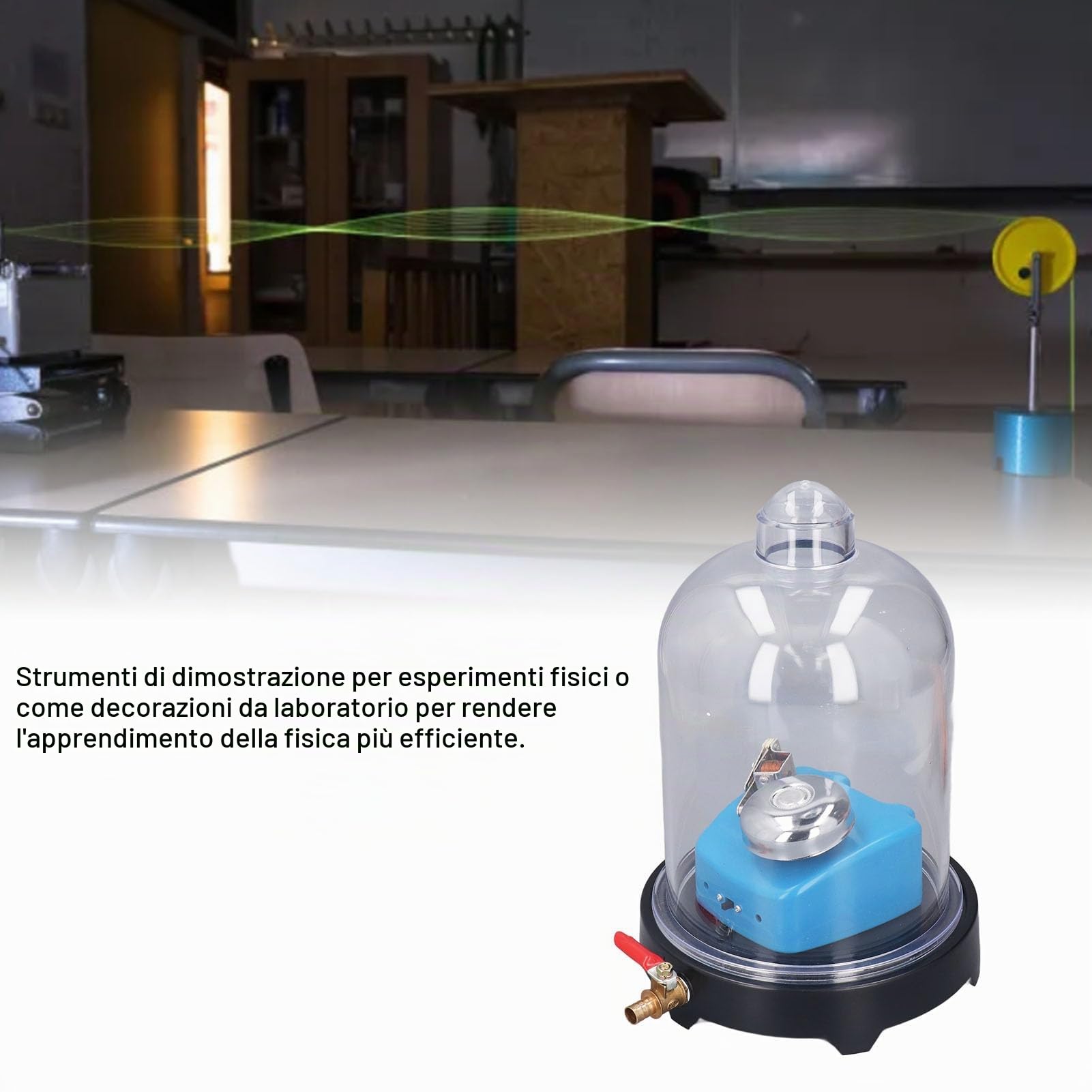 Campana Sottovuoto con Base, Camera a Vuoto con Pompa, Barattolo di Plastica da Laboratorio Strumento Sperimentale Scientifico per la Fisica del Suono per L'esperimento