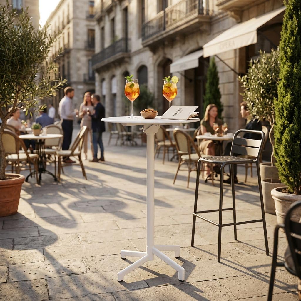 milani home - tavolo alto da bar per esterno, Opera, 60 x 102 cm, in acciaio, bianco