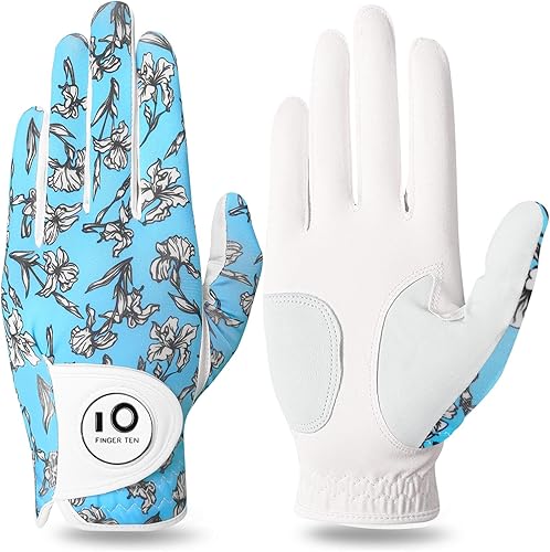 FINGER TEN Guantes de golf para mujer, mano izquierda y derecha, de cuero, con marcador de bola, guantes de colores para mujeres diestras y zurdas,