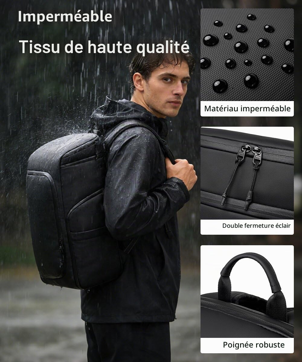 Sac à Dos d'Affaires pour Hommes 40 L Grande Capacité Sac à Dos pour Ordinateur Portable 16 Pouces Étanche Bureau Université Voyage Randonnée Noir