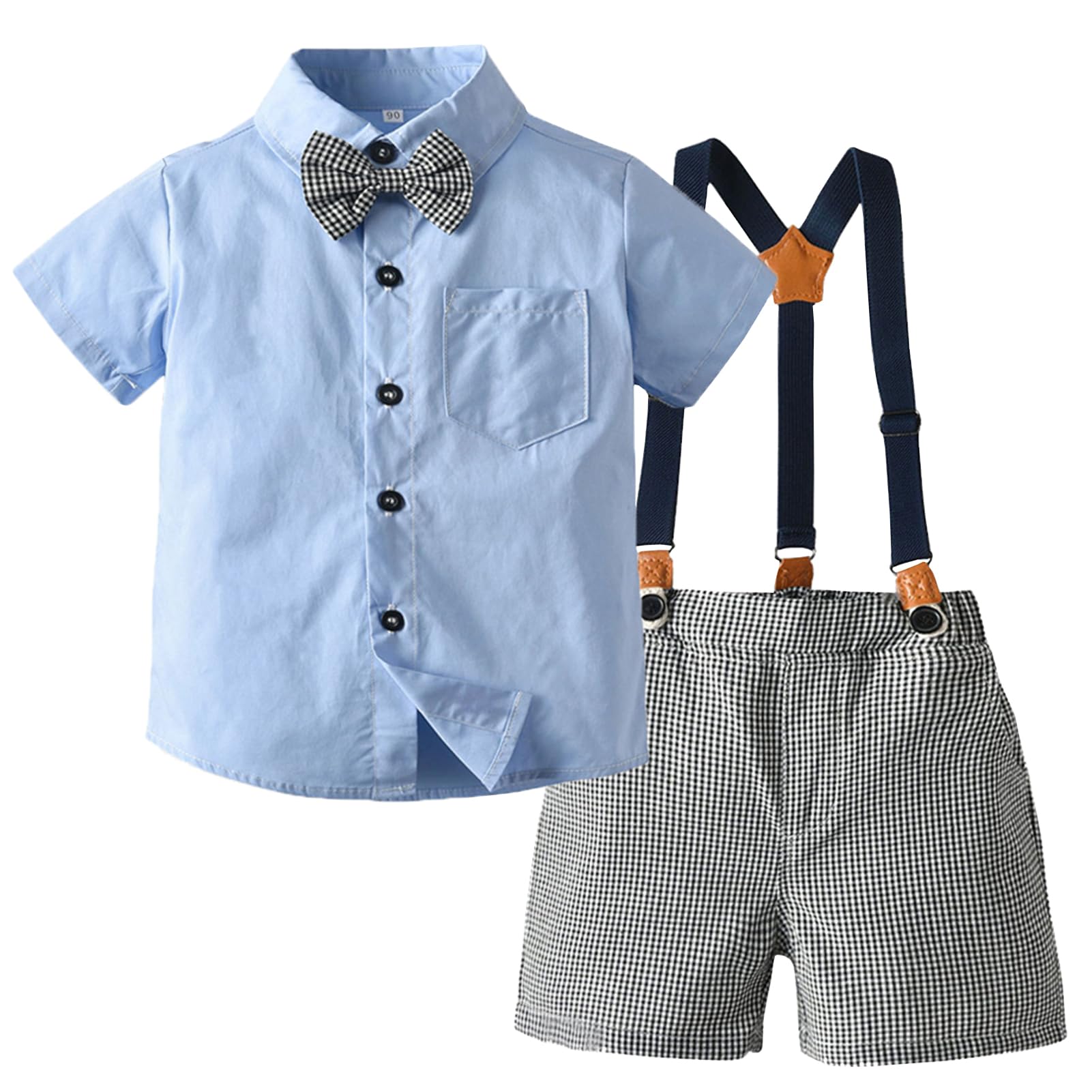 Yimutian Conjunto de Boda Fiesta Ceremonia Verano para Niños Camisa de Manga Corta con Pajarita + Pantalones Cortos con Tirantes Traje de Bautizo Bebé Niño
