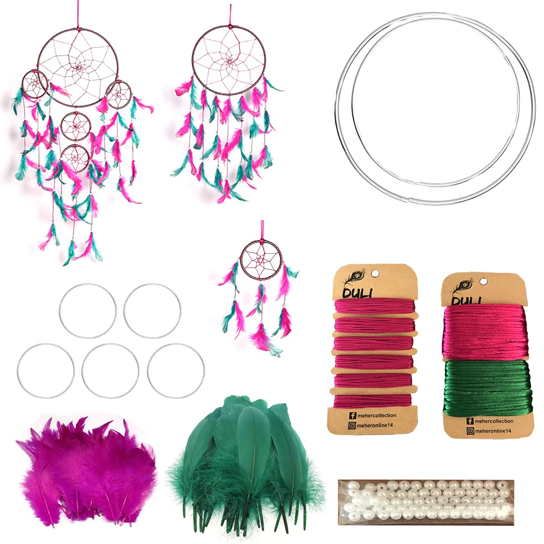 DULI Do It Yourself (DIY) Dreamcatcher Making Kit (Medium PinkGreen) Dreamcatcher Making Kit, Wall Hanging Kit, DIY Kits for Craft Lovers