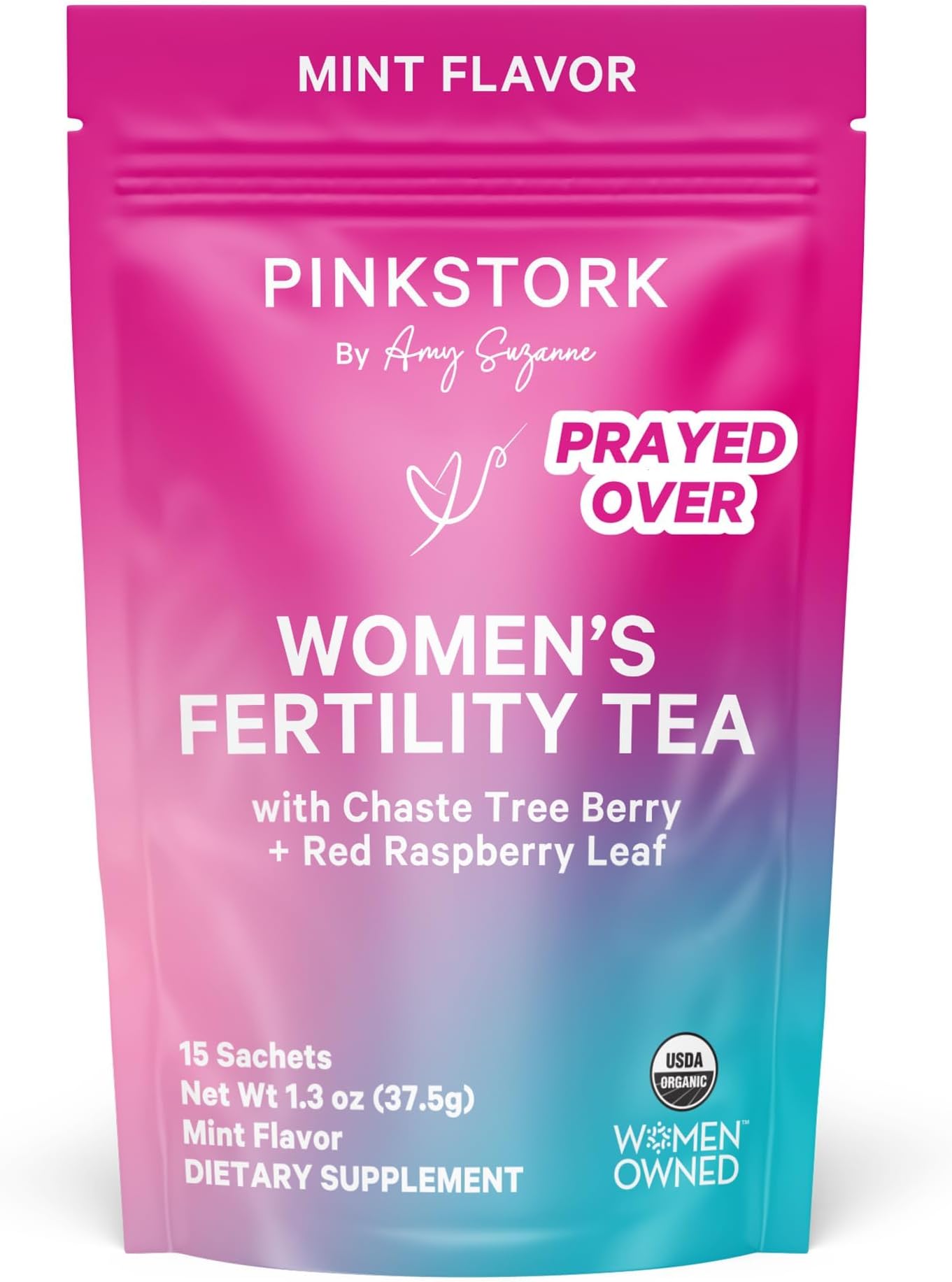 Pink Stork Organic Fertility Tea for Women | Fertility Supplements for Women with Chaste Tree Berry (Vitex) + Red Raspberry Leaf | Hormone Balance Herbal Tea for Conception Support | USDA Organic, Caffeine Free - Mint, 15 Sachets