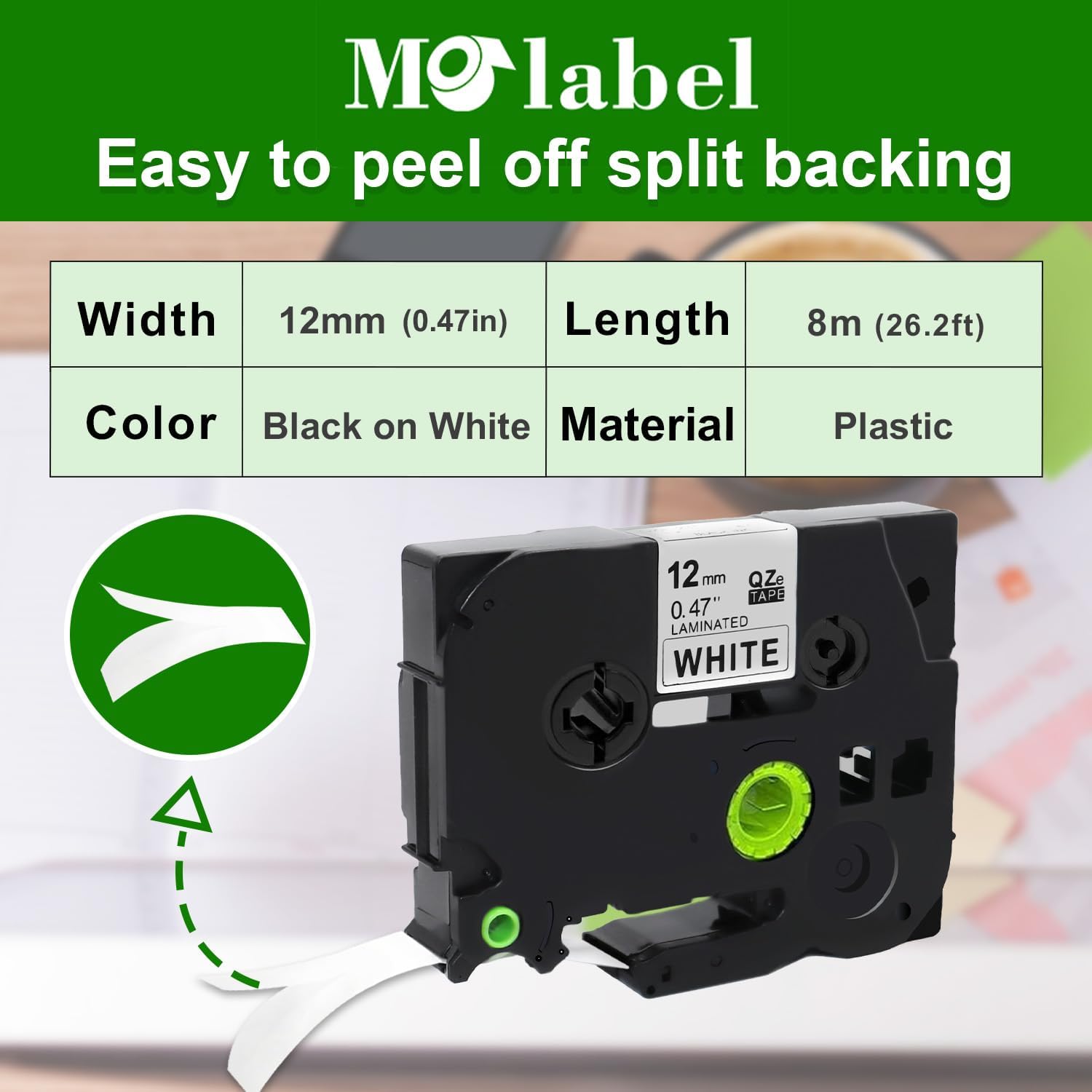 5er-Pack kompatible TZe-231 Schriftbänder für Brother TZe-231 / TZ-231, 12 mm (0,47 Zoll) laminiert, weißes Band mit schwarzer Schrift, kompatibel mit P-Touch PT-H100R, PT-H105, PT-H100LB.