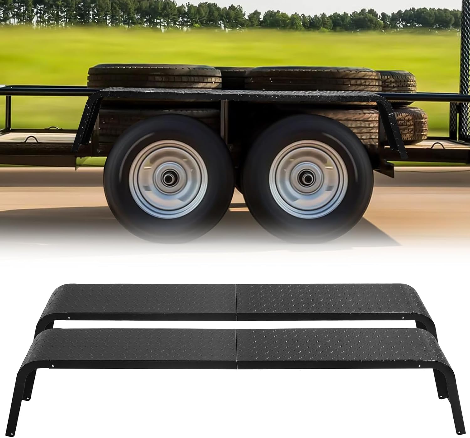 2 Pack Trailer Fenders, Durable 14 Gauge Steel Diamond Fenders Tread Plate, 10" x 72" x 13" Tandem Axle Trailer Fenders for Car Haulers, Utility, and Landscape Trailers