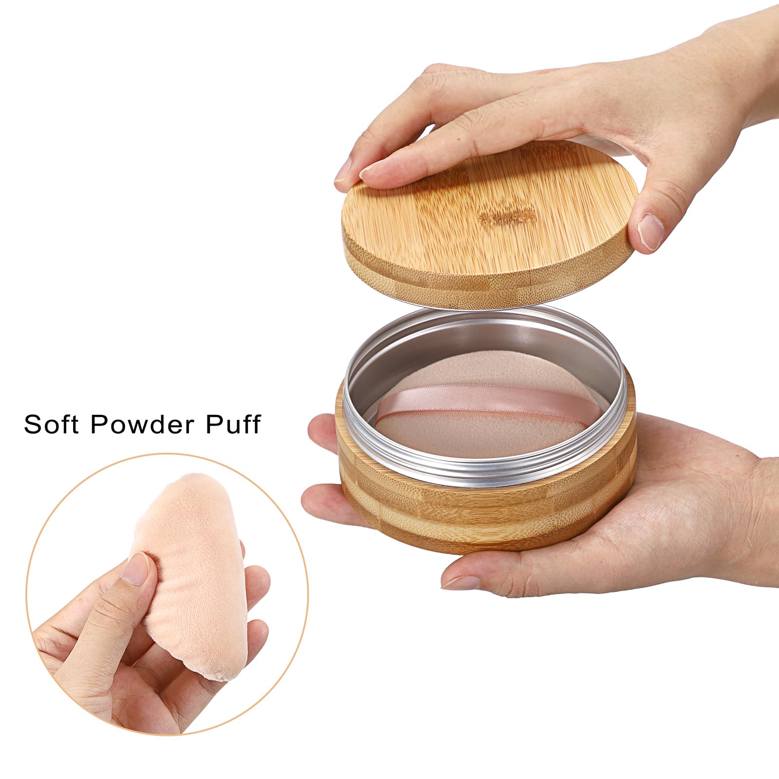 TOLIDA 2pcs Body Powder Puffs and 1 Container, 10oz Empty Bamboo Case with Aluminum Inner Jar - Image 4
