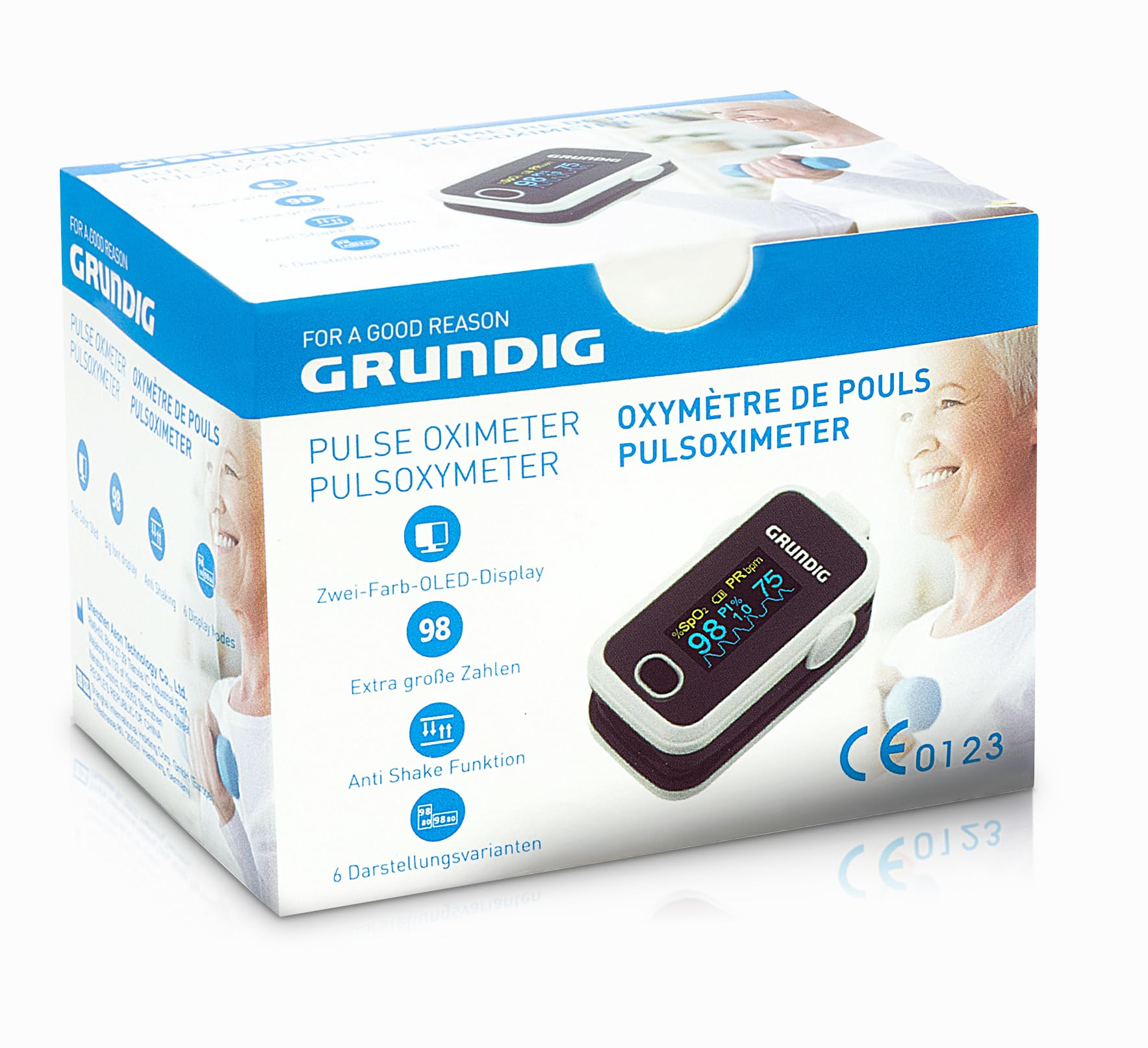 GRUNDIG Pulsoximeter Sauerstoffsättigung Oximeter TESTSIEGER - Hochpräzises Fingeroximeter Messgerät zur genauen Messung der Sauerstoff Sättigung im Blut - Finger Messgerät Pulsmesser (schwarz weiß)