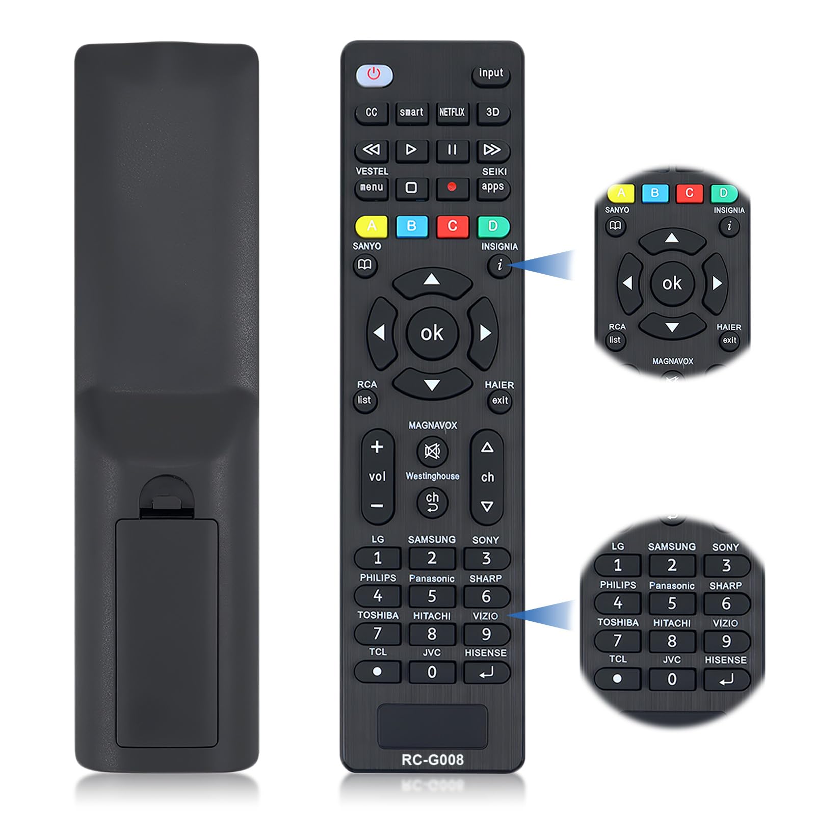 ClydewyUniversal TV Remote for Samsung Lg Sony Philips Sharp Panasonic Hisense Hitach Toshiba Haier TCL Smart TV Samsung TV Remote Control Replacement with Netflix 3D Apps Buttons