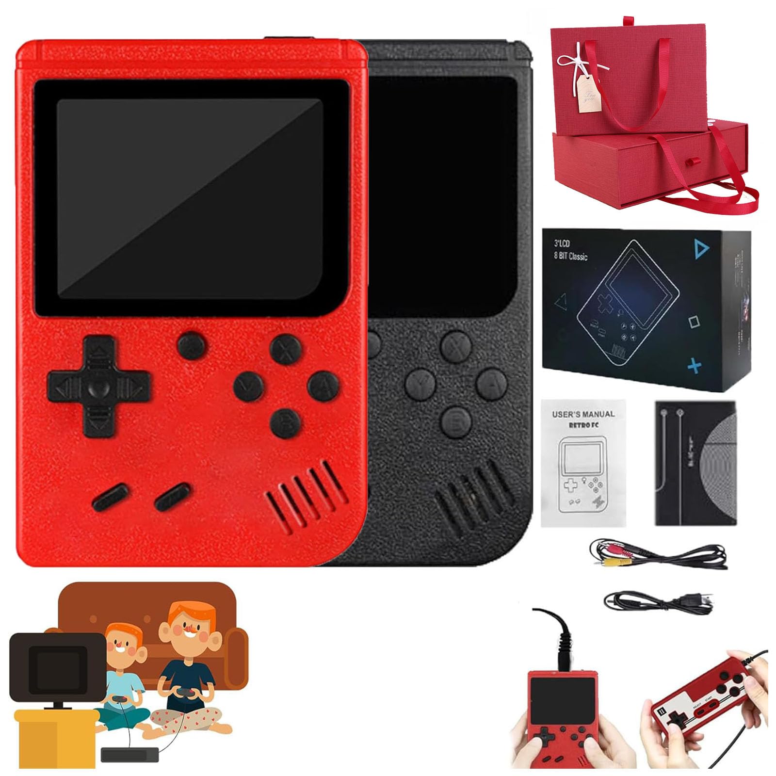 Tinytendo-Tiny Tendo 400 Games,2024 Best Tinytendo Handheld Console,Portable Retro Video Game Console,2.6in 400 In 1 Game Console,Support 2 Players Play on Tv,Best Gift for Kids (Red+Black)