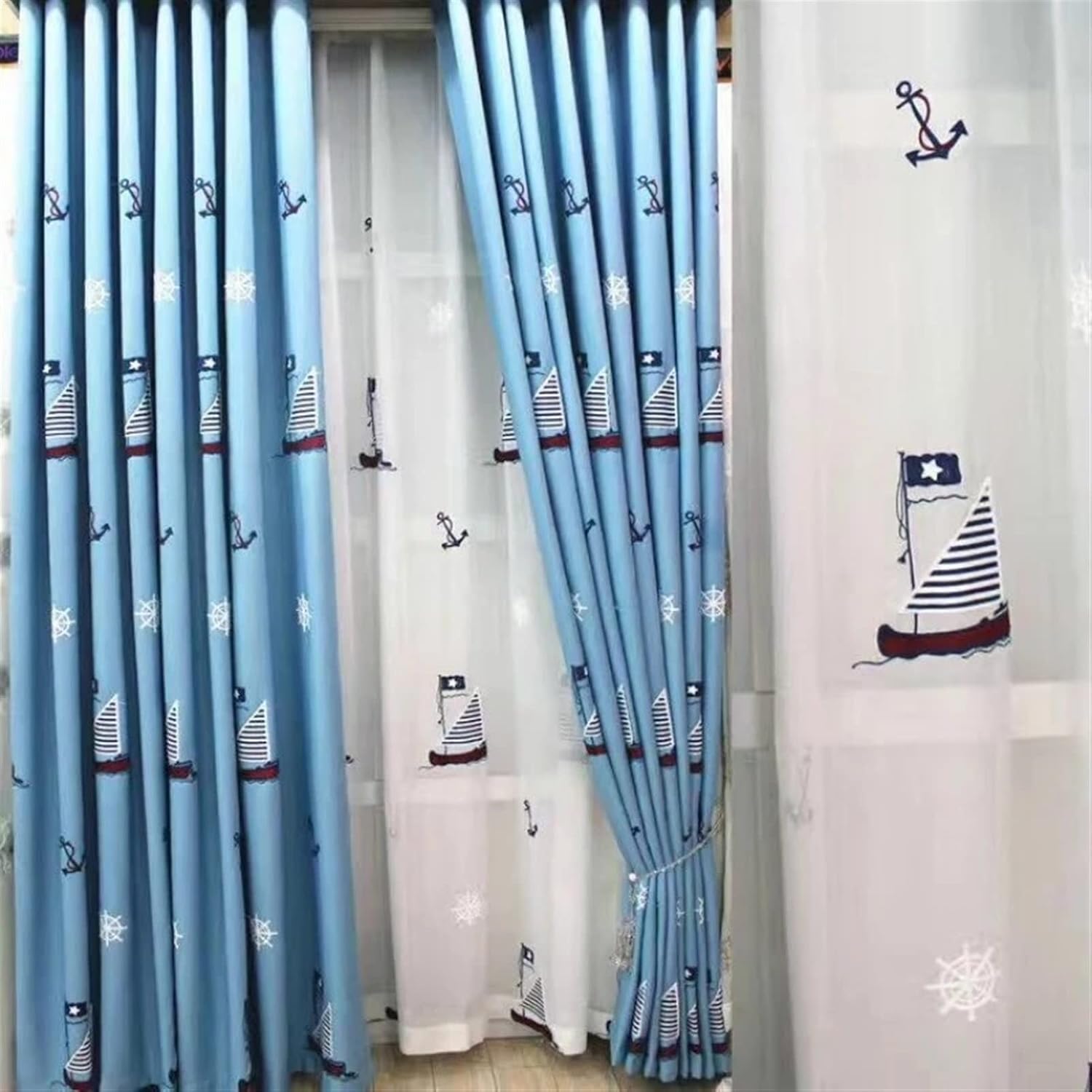 Black Out Curtains Modern Blackout Curtains for Living Room Bedroom Window Treatment Blinds Finished Drapes Blue Color Children Curtains Drapes For Living Room ( Color : Tulle-Grommet Top , Size : W20