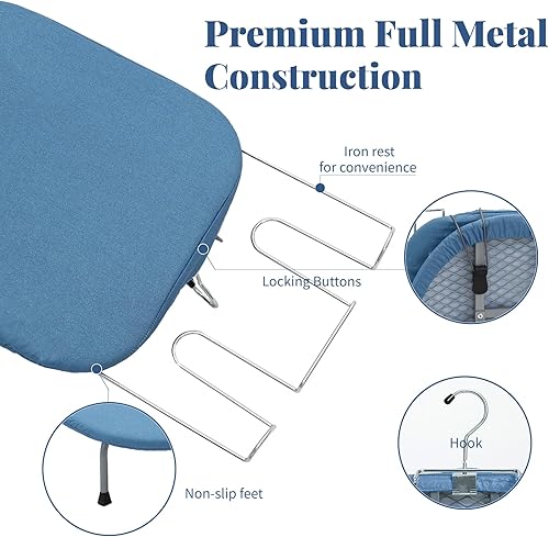 Miniatura 5 de Tabla de planchar plegable de metal con soporte para hierro, mesa de planchar pequeña con cubierta resistente al calor, mesa de planchar compacta de