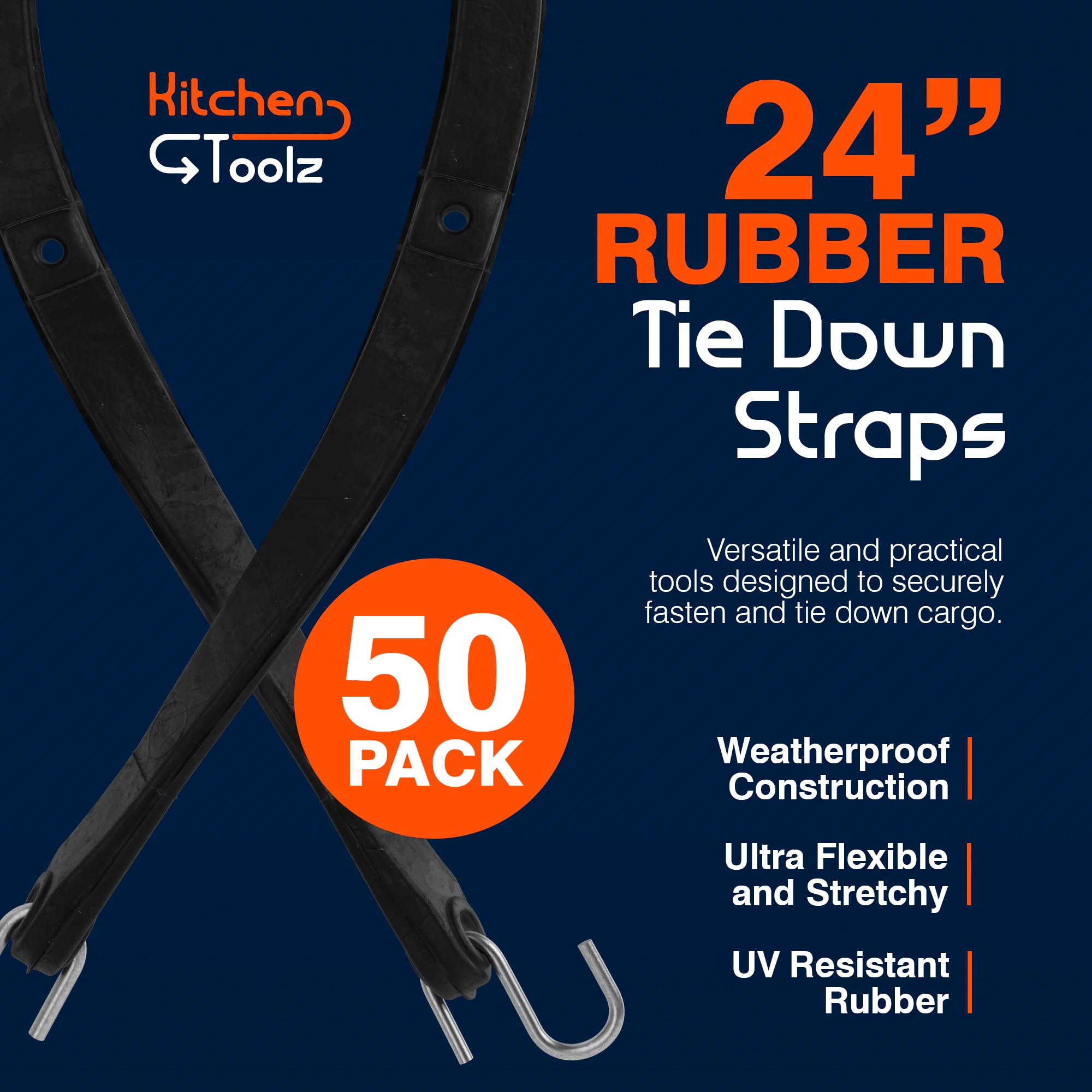 Kitchentoolz Gummiseil mit verstellbaren Haken – 61 cm (91 cm max. dehnbar) – strapazierfähige Planengurte, Tarp Spanngurte