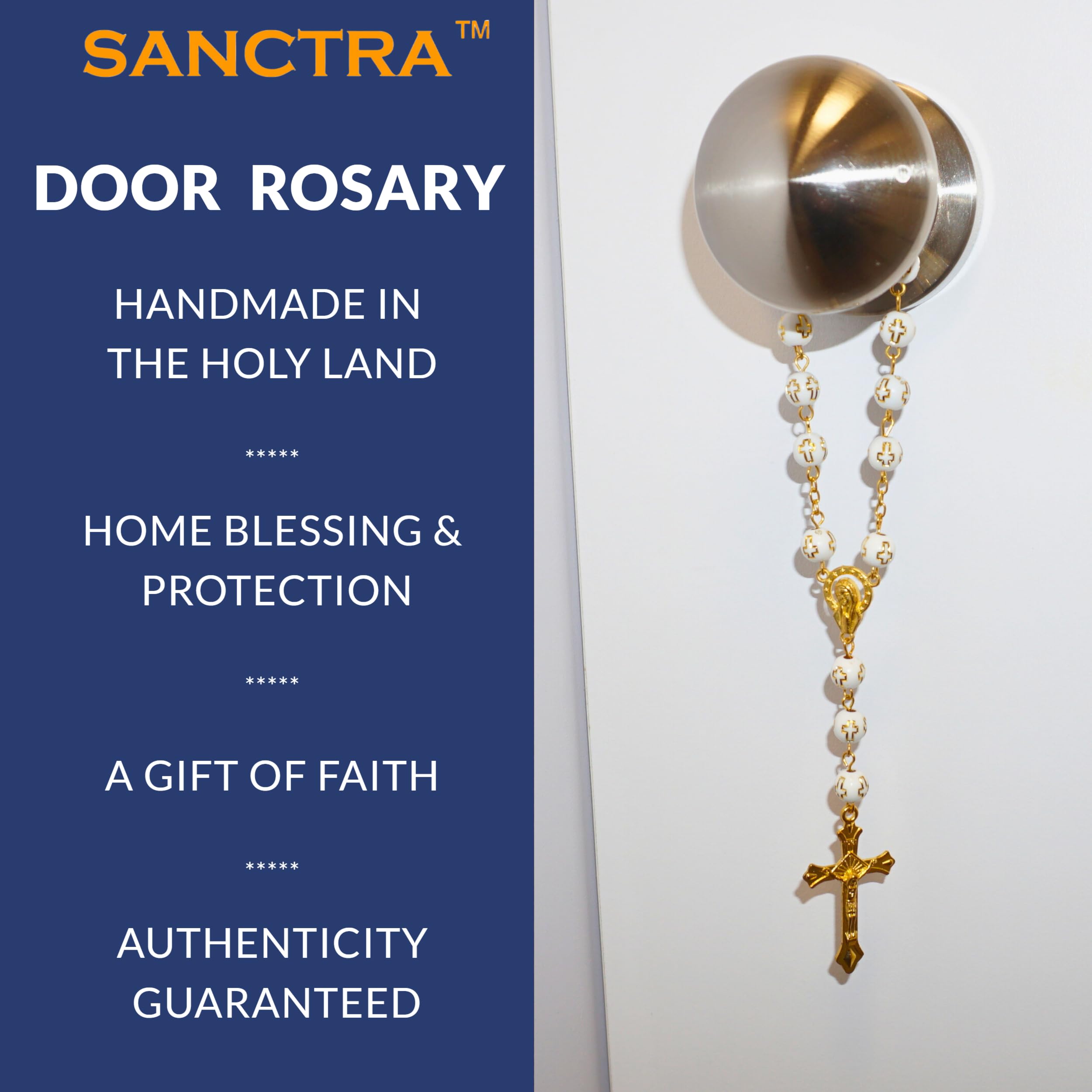 Rosario da appendere alla porta, fatto a mano e benedetto in Terra Santa, rosario con medaglia e crocifisso, sacchetto regalo e certificato di autenticità, croce da appendere alla porta