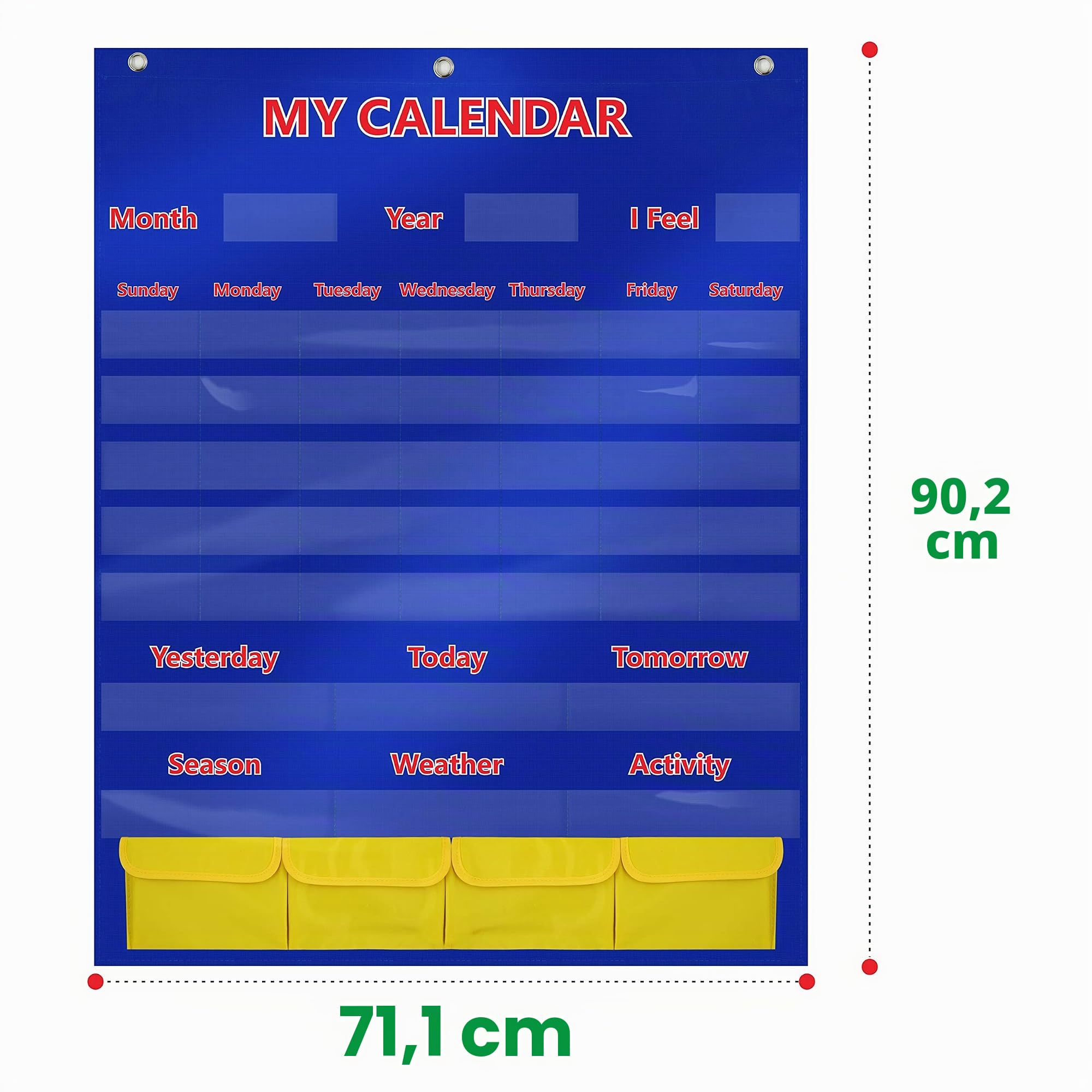 Calendario e tabella tascabile meteo con 148 schede (108 schede attività illustrate, 40 schede flash cancellabili a secco e 3 ganci, 71cmx90cm, versione inglese)