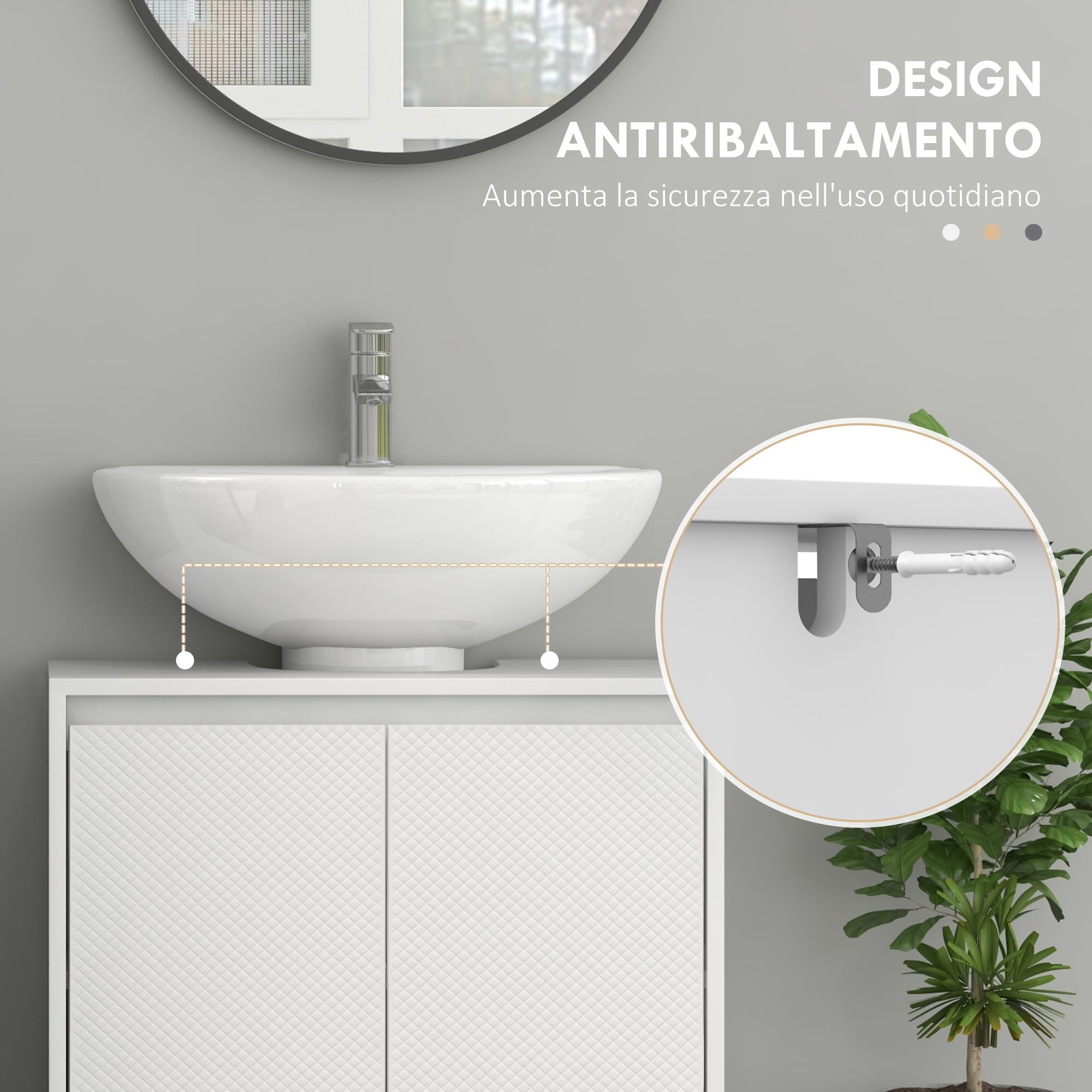 HOMCOM Mueble Bajo Lavabo con Estante Carga 40 kg 60x30x60 cm Blanco