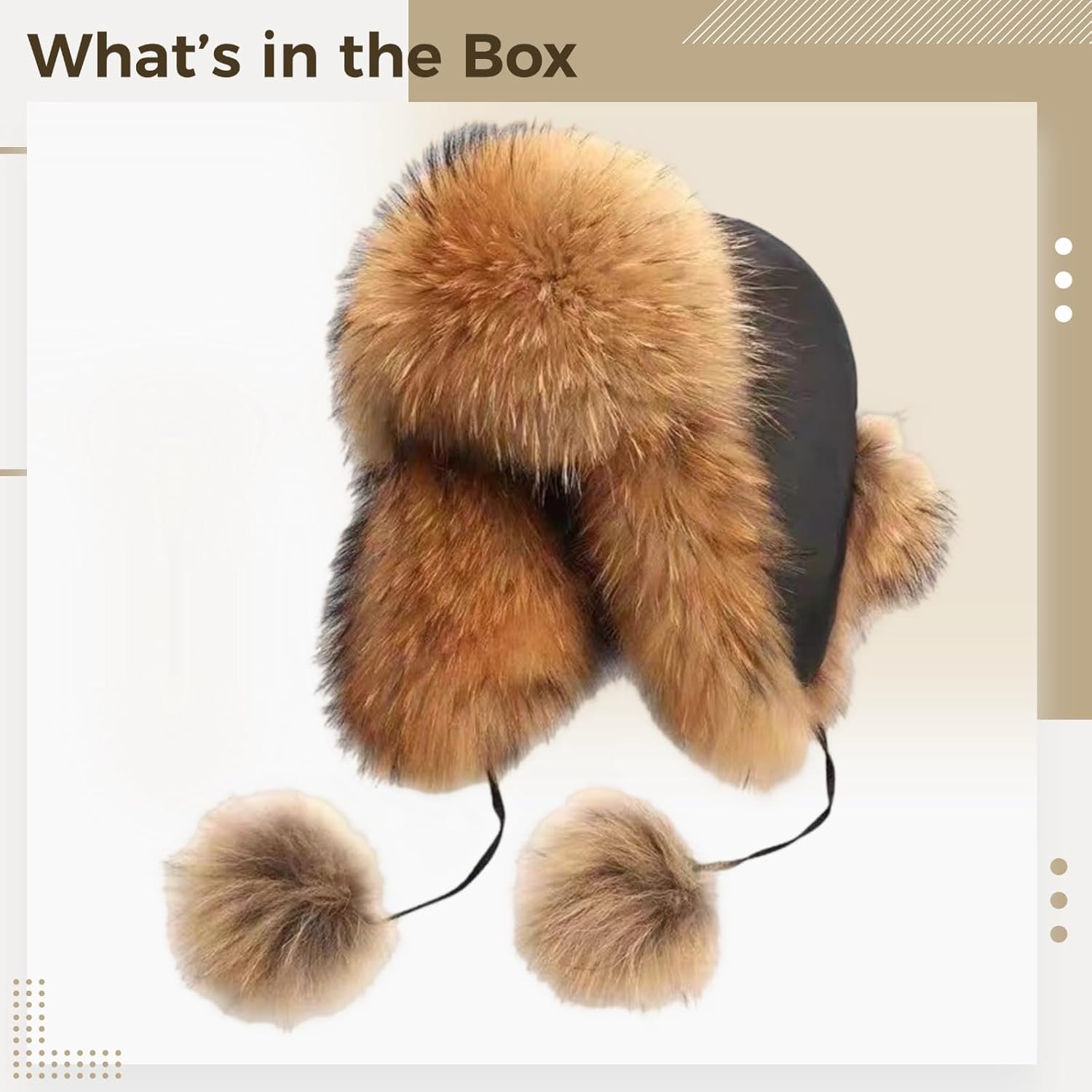 Elegant Women'S Ushanka Hat, Raccoon Trapper With Sheepskin And Fun Pom-Poms, Classic Brown