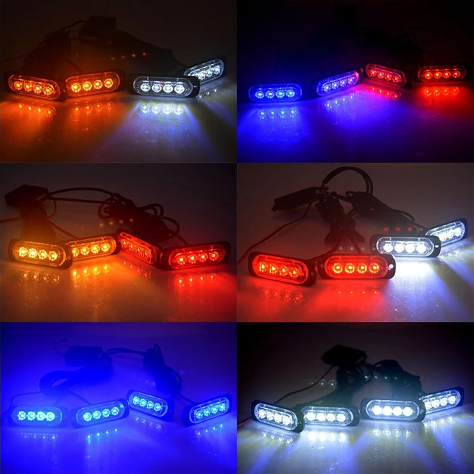 4 luces estroboscópicas de emergencia for parrilla, delgadas, de advertencia, policía, con baliza LED intermitente for vehículos, SUV y autos, 12V(Blue Red)