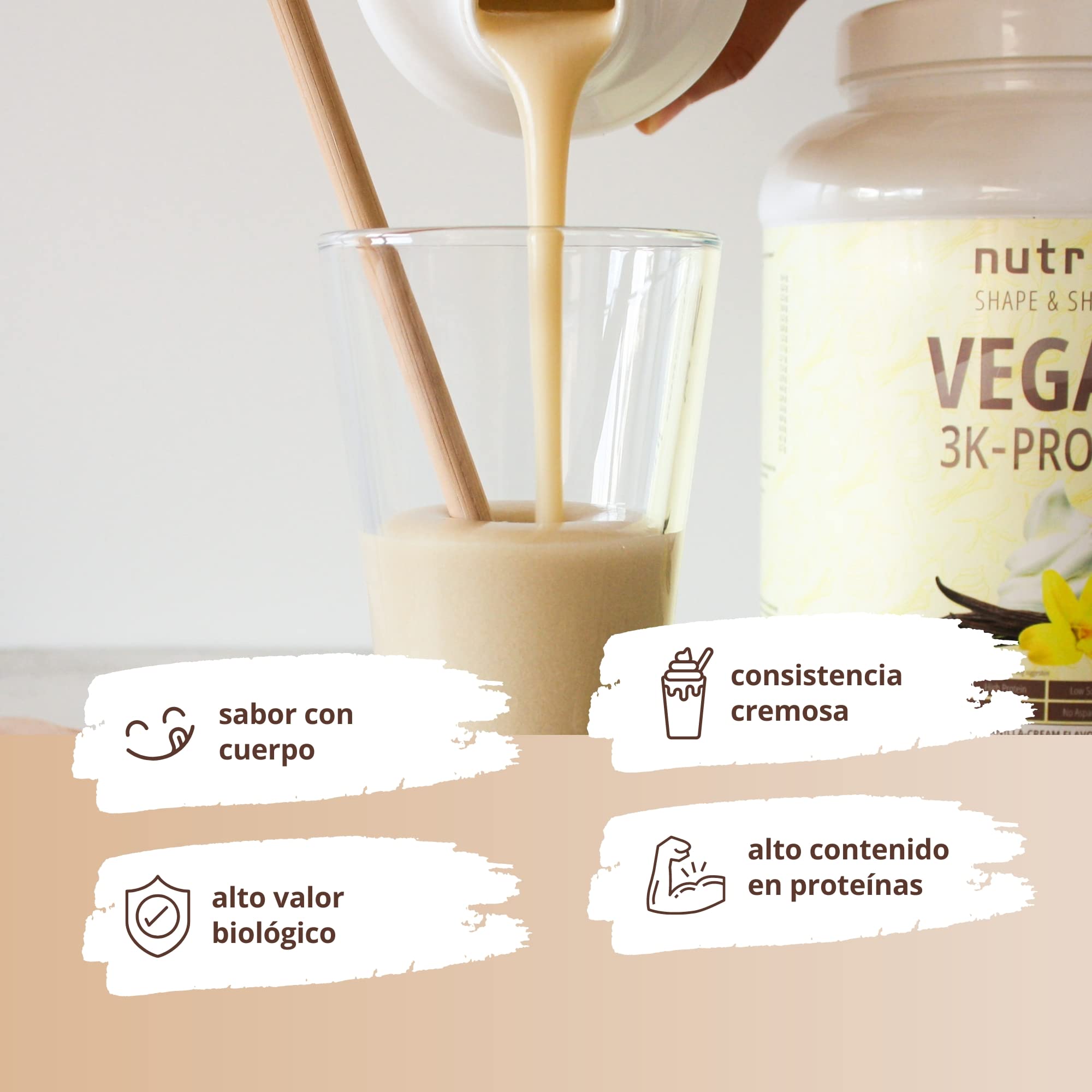 Nutri + Vegan Protein Powder Sabor a Coco y Almendra - 1000g 81% de Proteínas Origen Vegetal - Baja en Carbohidratos 3k para Batidos