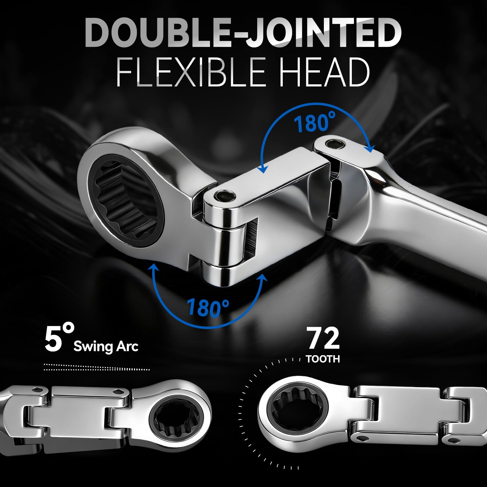 DISEN Extra Long Flex Head Ratchet Wrench Metric 12-13MM, Double