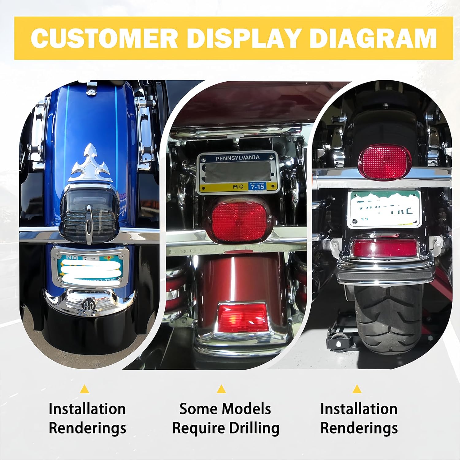 License Plate Relocation Bracket For Harley-Davidson | Fits 1986-2023 Harley Electra Glide/Road King/Softail/Touring | Silver Aluminum | Rear Lower Position | Custom Style