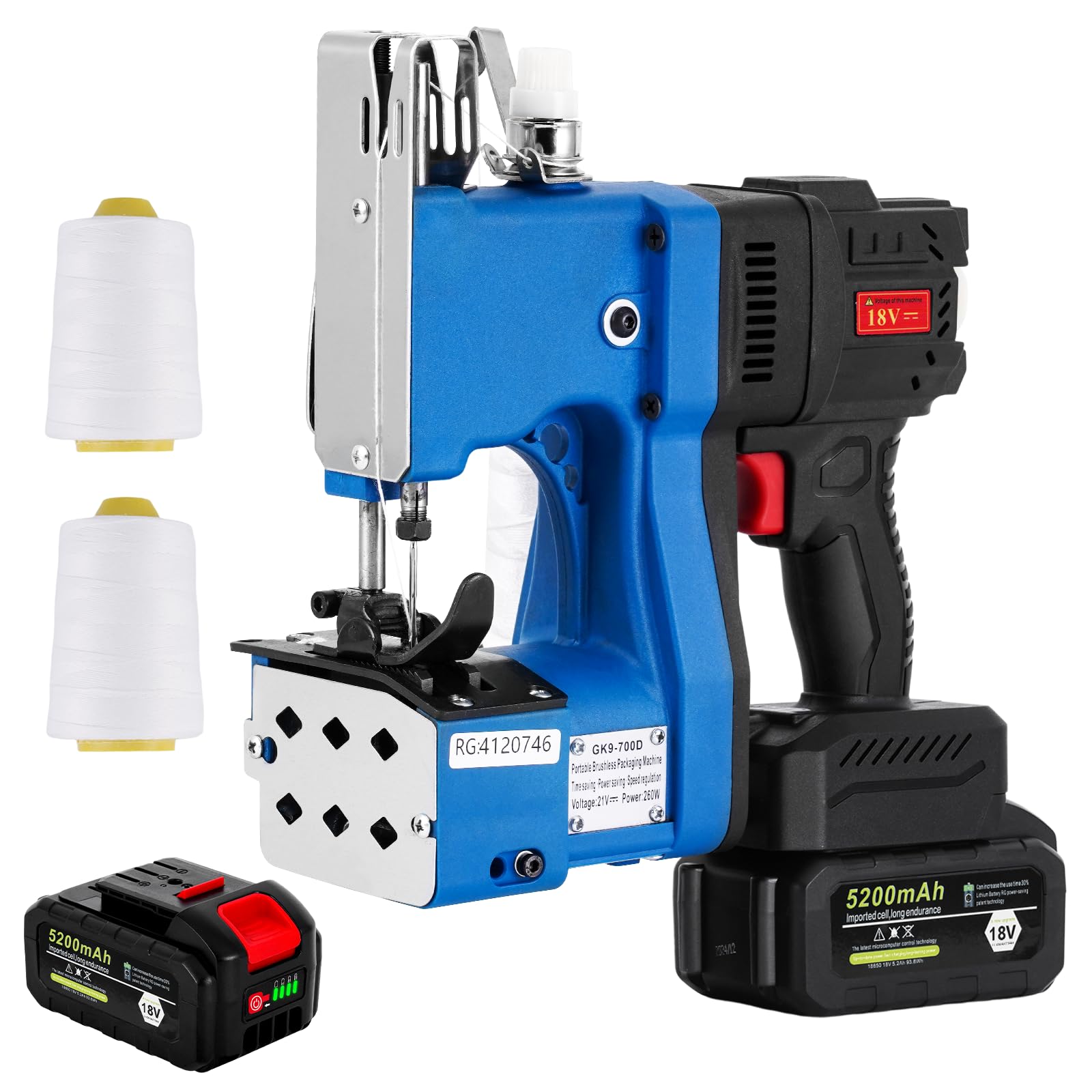 MXBAOHENG Cucitrice per sacchetti a velocità regolabile con 2 batterie 21 V Macchina per Cucire per Sacchetti di Borsa a batteria per Sacchi di Juta/Riso/Mangimi/Tela/Carta Kraft/Plastica intrecciato
