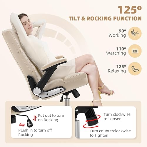Miniatura 7 de SEATZONE Silla de oficina en casa con respaldo alto, cómoda silla de escritorio grande y alta, silla de computadora de tela de piel de cordero con