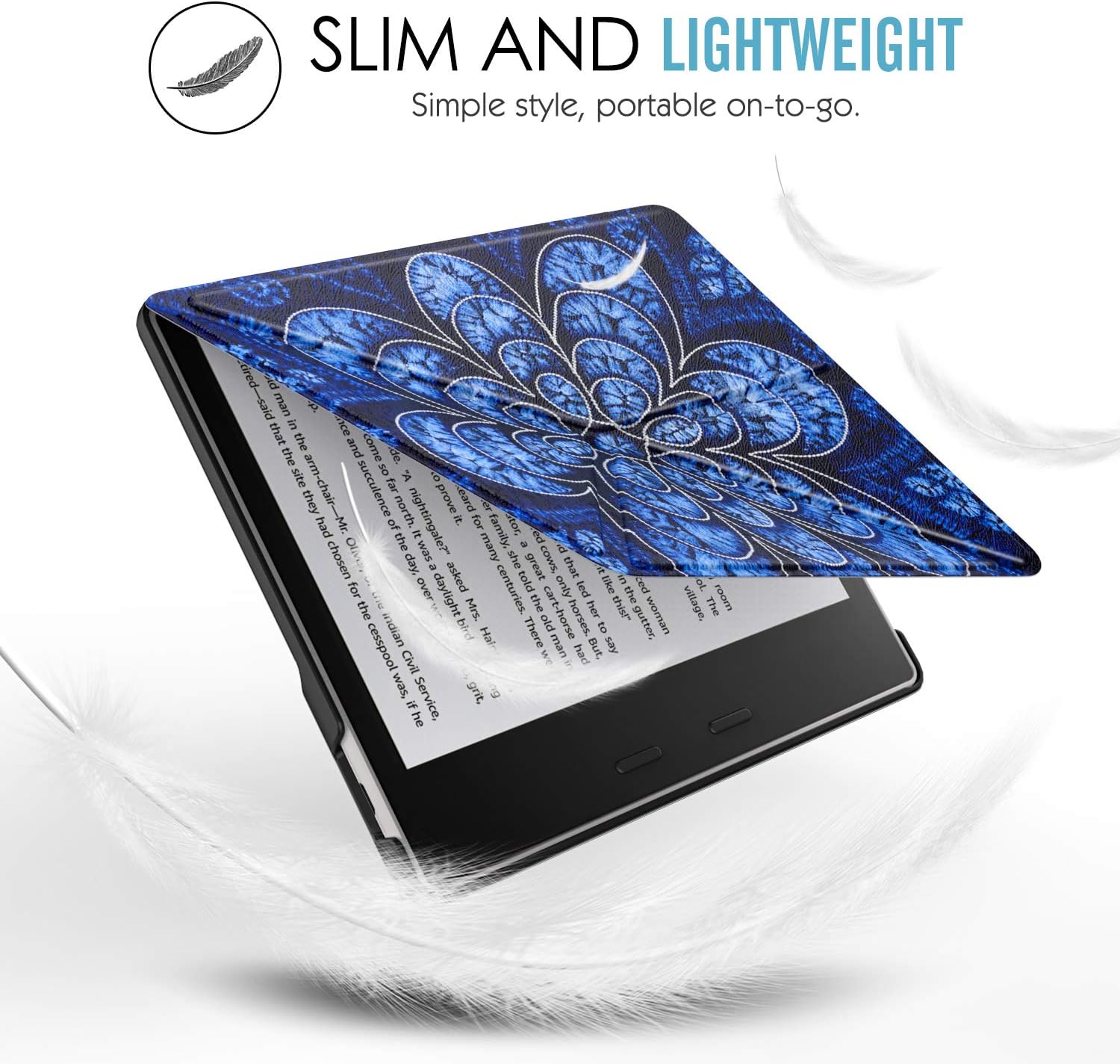 MoKo Case Fits All-New 7“ Kindle Oasis (9th and 10th Generation ONLY, 2017 and 2019 Release), Hands-Free Slim Shell Origami Stand Protective Cover with Auto Wake/Sleep - Rattan Flower Blossom