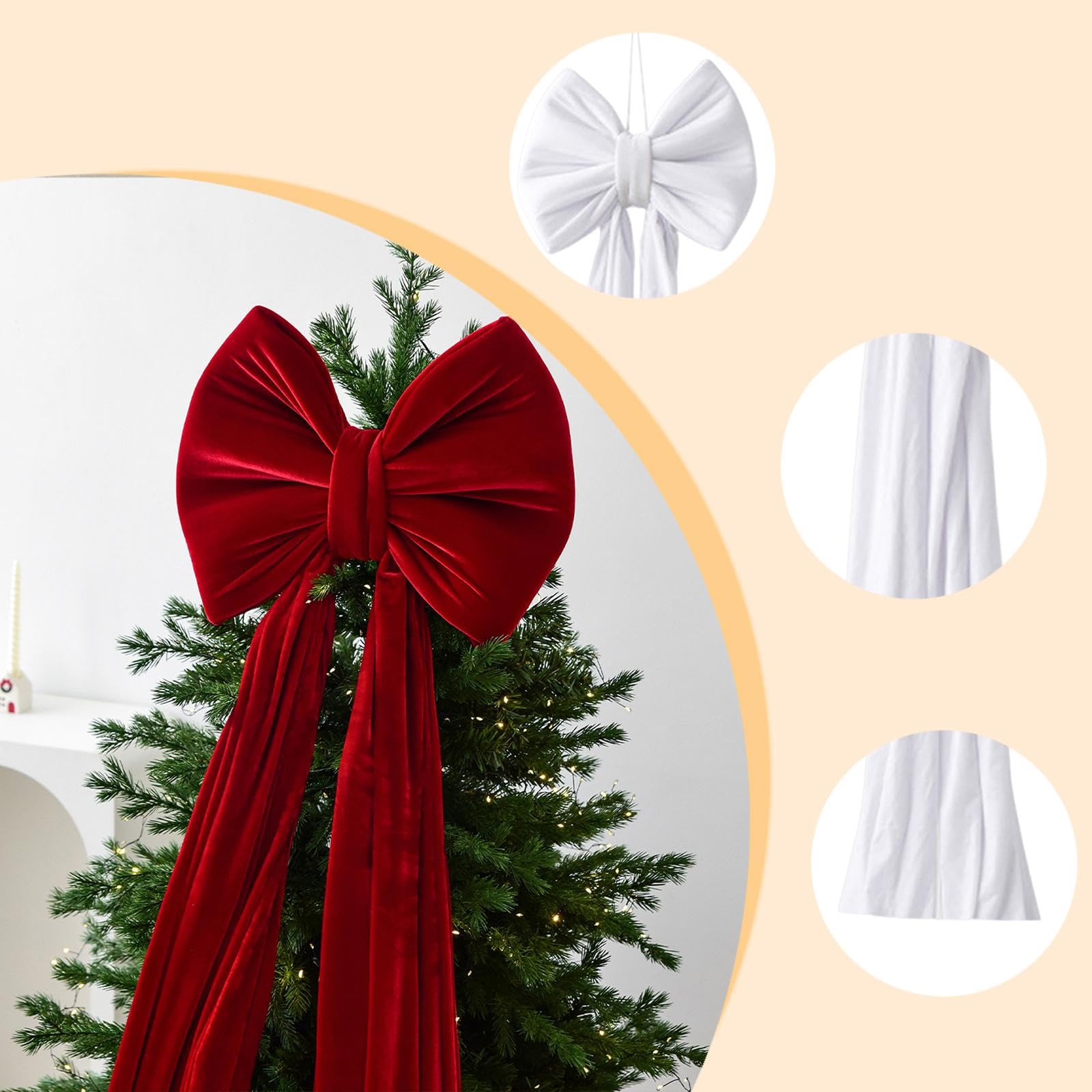 predolo Fiocco di Natale in Velluto, Fiocco Decorativo, Extra Large, Decorazione Natalizia per Porta d'ingresso, Festival, Finestra, Interni, Bianco