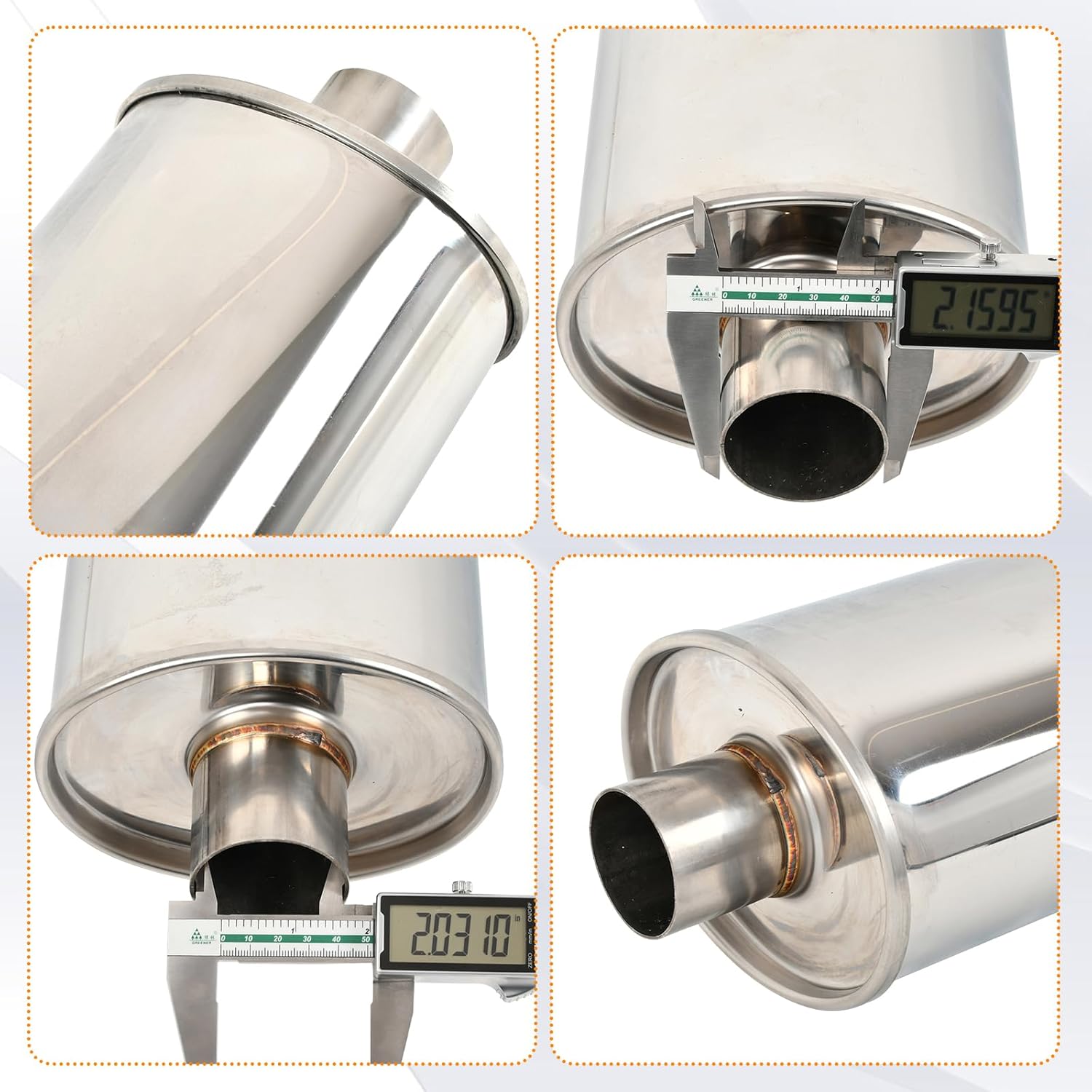 2.0'' Inch Ultra Quiet Exhaust Resonator,Performance Muffler Resonator 2.0" Inlet 2.0" Outlet 14" Overall Length T304 Stainless Steel Universal Fitment