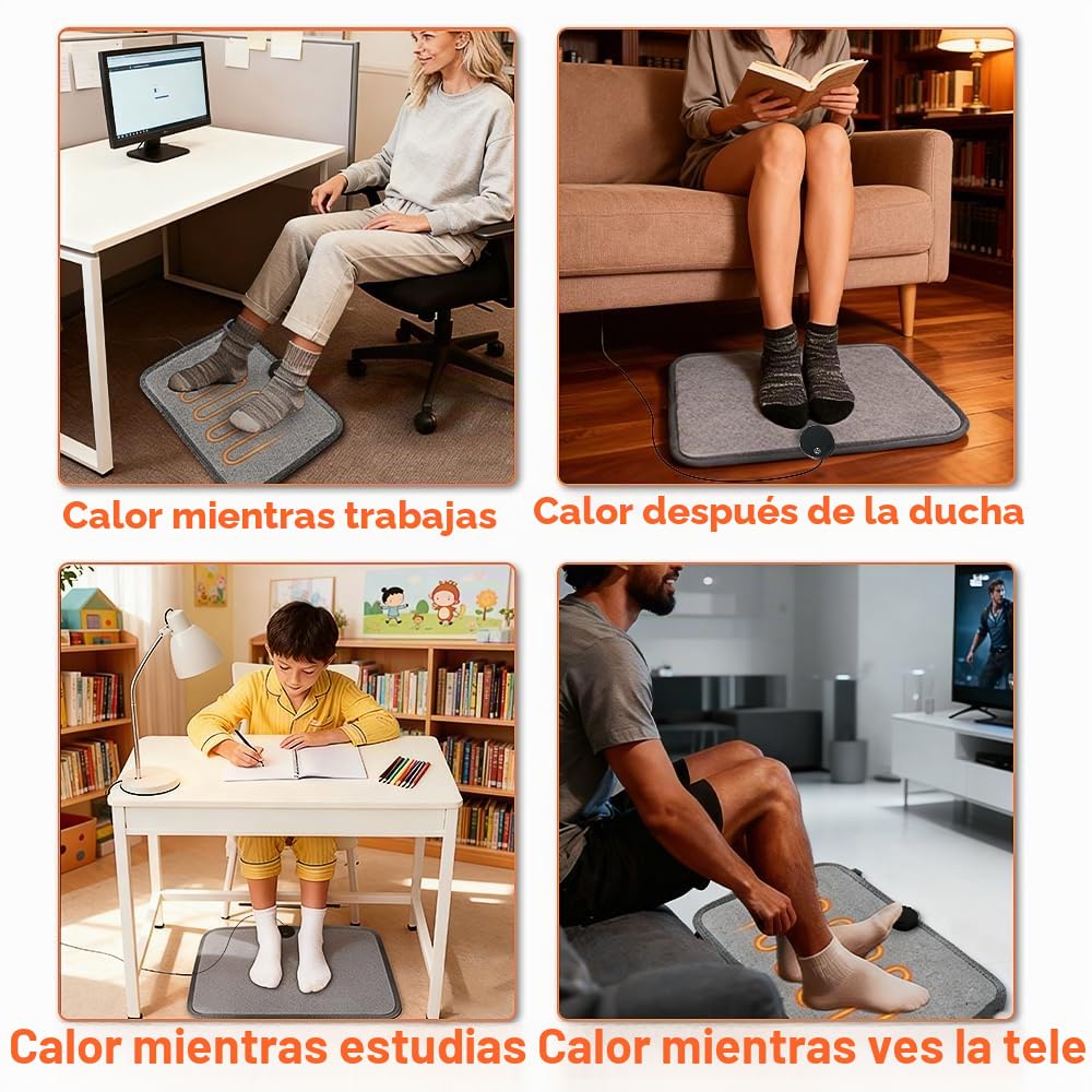 Calienta Pies Electrico, 50 x 35 cm Calentador de Pies con Interruptor de Pie y 8 Niveles de Temperatura, Alfombrilla Suelo Térmica Eléctrica para Oficina Hogar