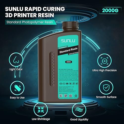Miniatura 2 de SUNLU Resina de impresora 3D, fotopolímero estándar de 70.55 oz, resina de curado UV de 405 nm para impresora 3D de resina 4K8K LCDDLPSLA, resina