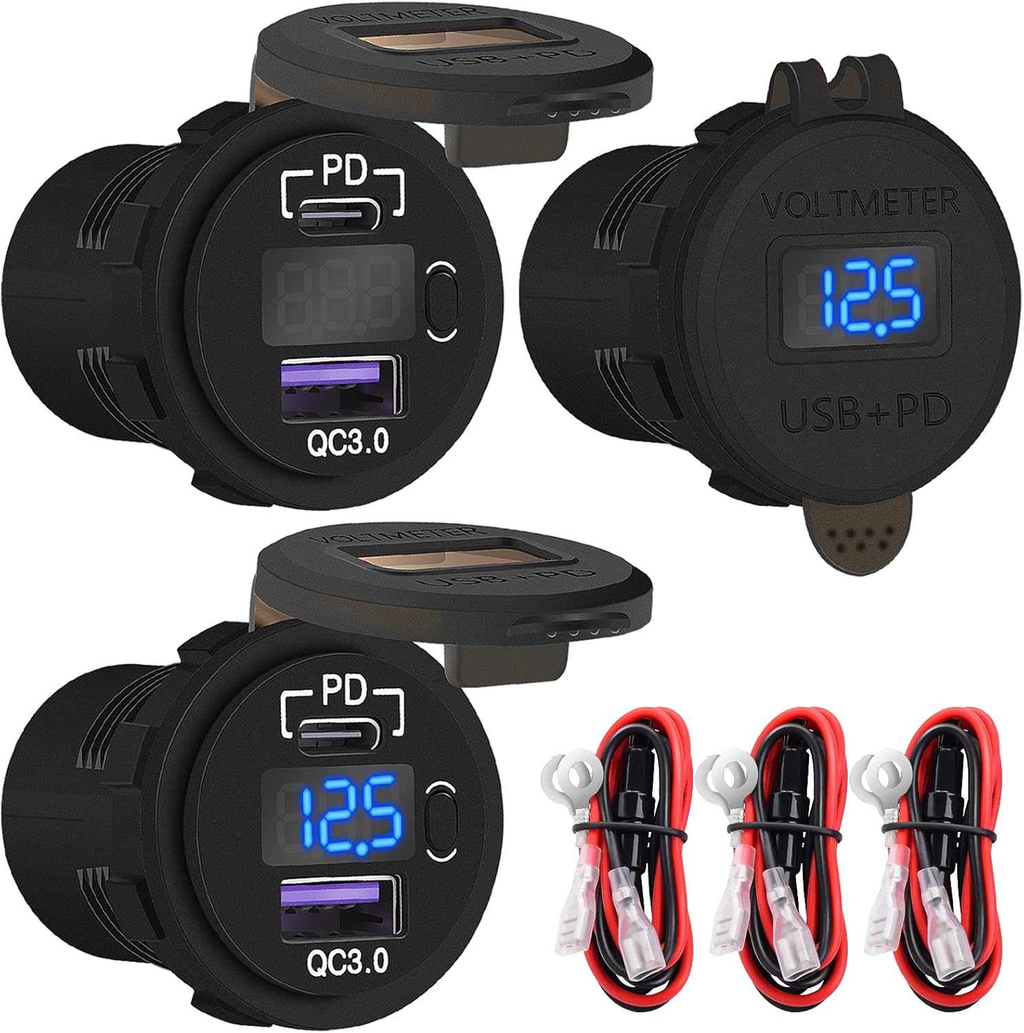 DaierTek 12V Cigarette Lighter Socket and 3 pcs PD Type C USB Charger Socket