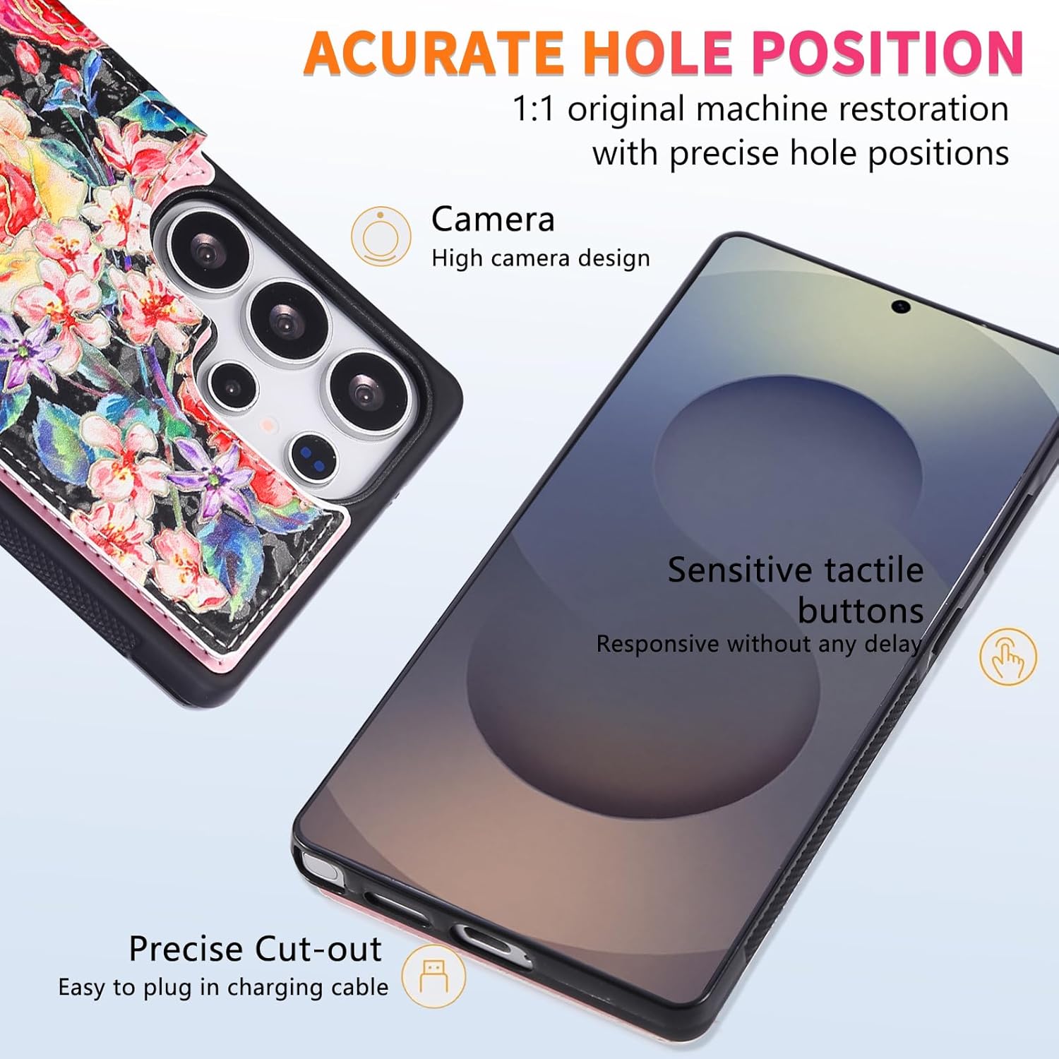 UEEBAI Wallet Case for Samsung Galaxy S25 Ultra 5G with Card Holders, PU Leather Cover Kickstand RFID Blocking Double Magnetic Clasp Rilievo Flower Flip Case for Women Girls - Black Rose - Image 5