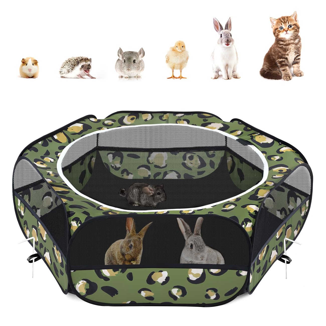 Pawaboo Small Animal Playpen with Zippered Cover, Leopard Print