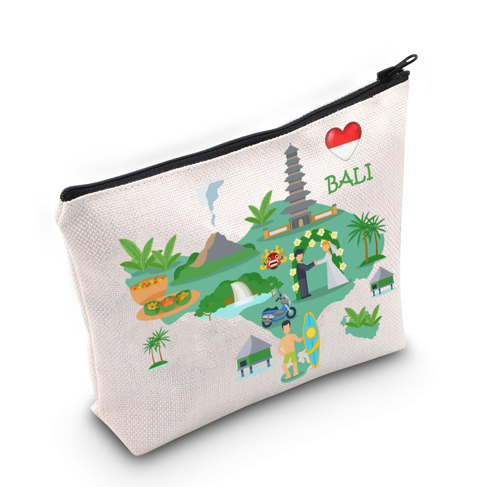 MEIKIUP Bali Indonesia Gift Bali Travel Cosmetic Bag Bali Travel Memory Map Gift Bali Souvenir Bag Bali Vacation Gift Honeymoon Gift (Ba bag)