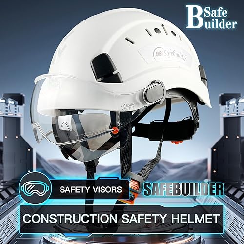 Miniatura 2 de CR06+2V Casco de seguridad de construcción con visera incorporada, casco duro ABS con visera ajustable, protección para la cabeza de trabajo,