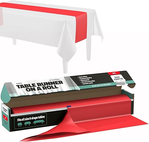 Camino de mesa rojo  Camino de mesa largo de plástico de alta calidad de 14 x 110 pies con caja cortadora  Corte a medida  Camino de mesa