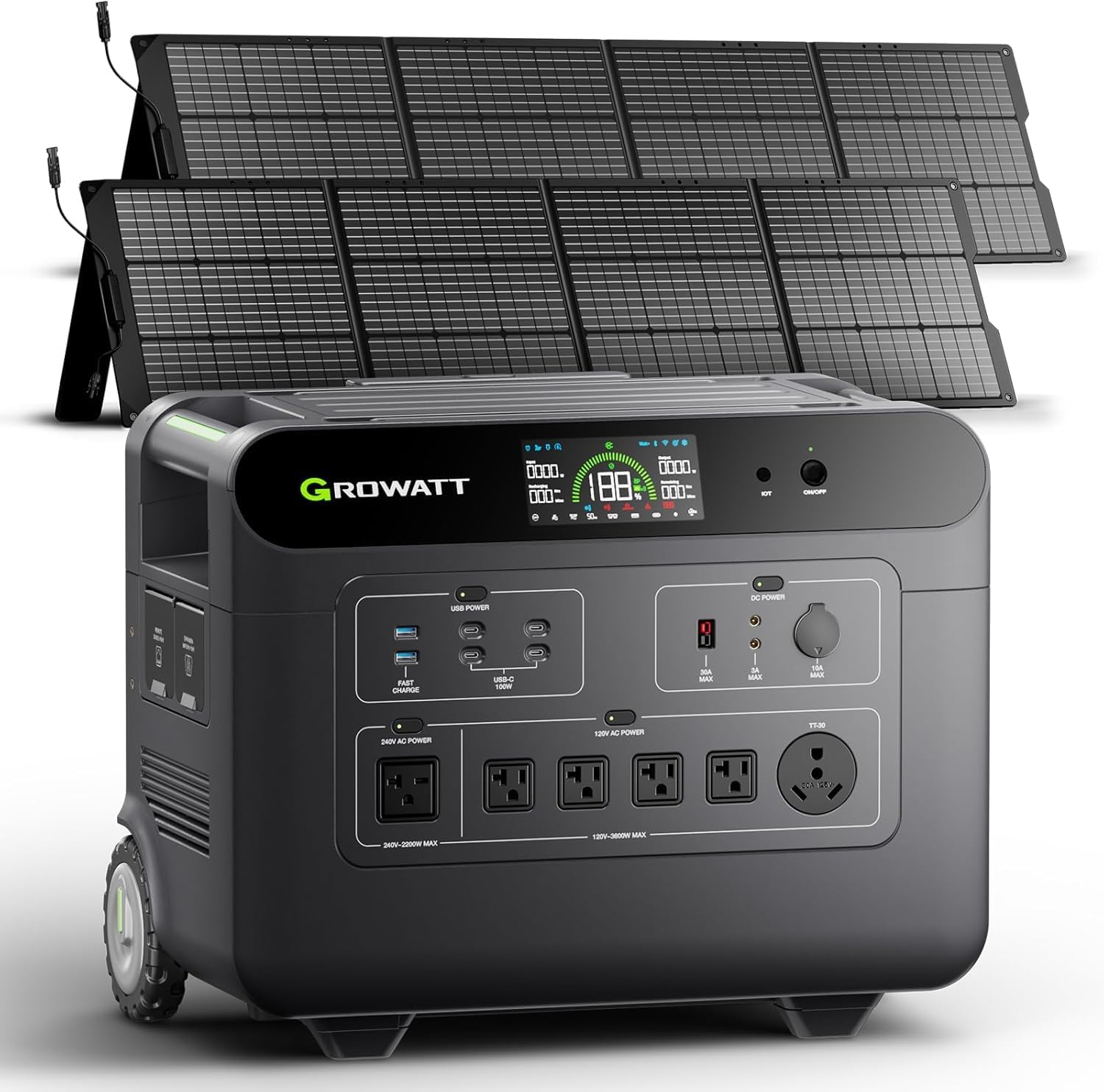 GROWATT Moveable Energy Station with 400W Photo voltaic Panel,HELIOS 3600W Electrical Photo voltaic Generator,3686Wh LiFePO4 Battery for Dwelling Use,Emergency,Outside Tenting,RVs, Energy Outages