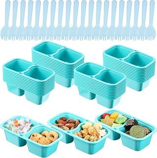 20 Sets Reusable Snack Containers with Lids & Spoons Double Compartment Snack Containers for School Office Lunch Take Out Sauces Dips Microwave Safe (Blue)