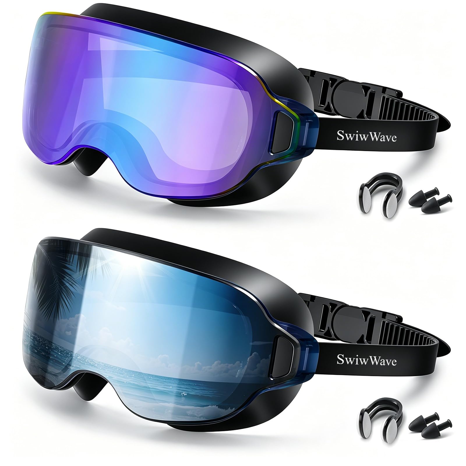 SwiwWave 2 Pack Youth Adult Swim Goggles for Smaller Faces Frameless Design