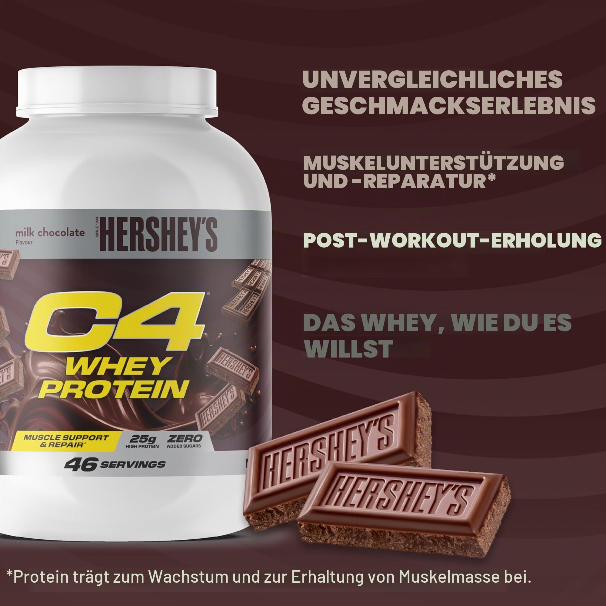 Cellucor C4 Whey Protein Pulver, Hershey's Chocolate, 25g Protein, Zuckerarm, Post-Workout Recovery, 46 Portionen