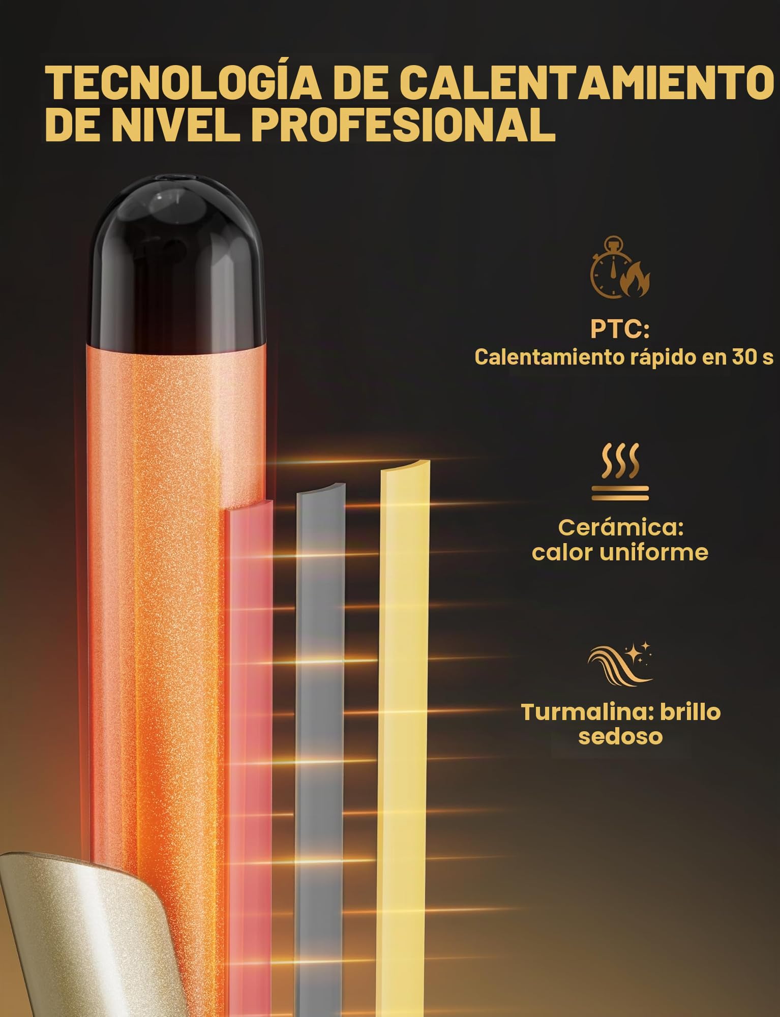 Rizador De Pelo Automático 28mm Profesional Rizos Grandes 14 Niveles Calor 100-230°C Pantalla LED Calentamiento Rápido 30s Apagado Automático