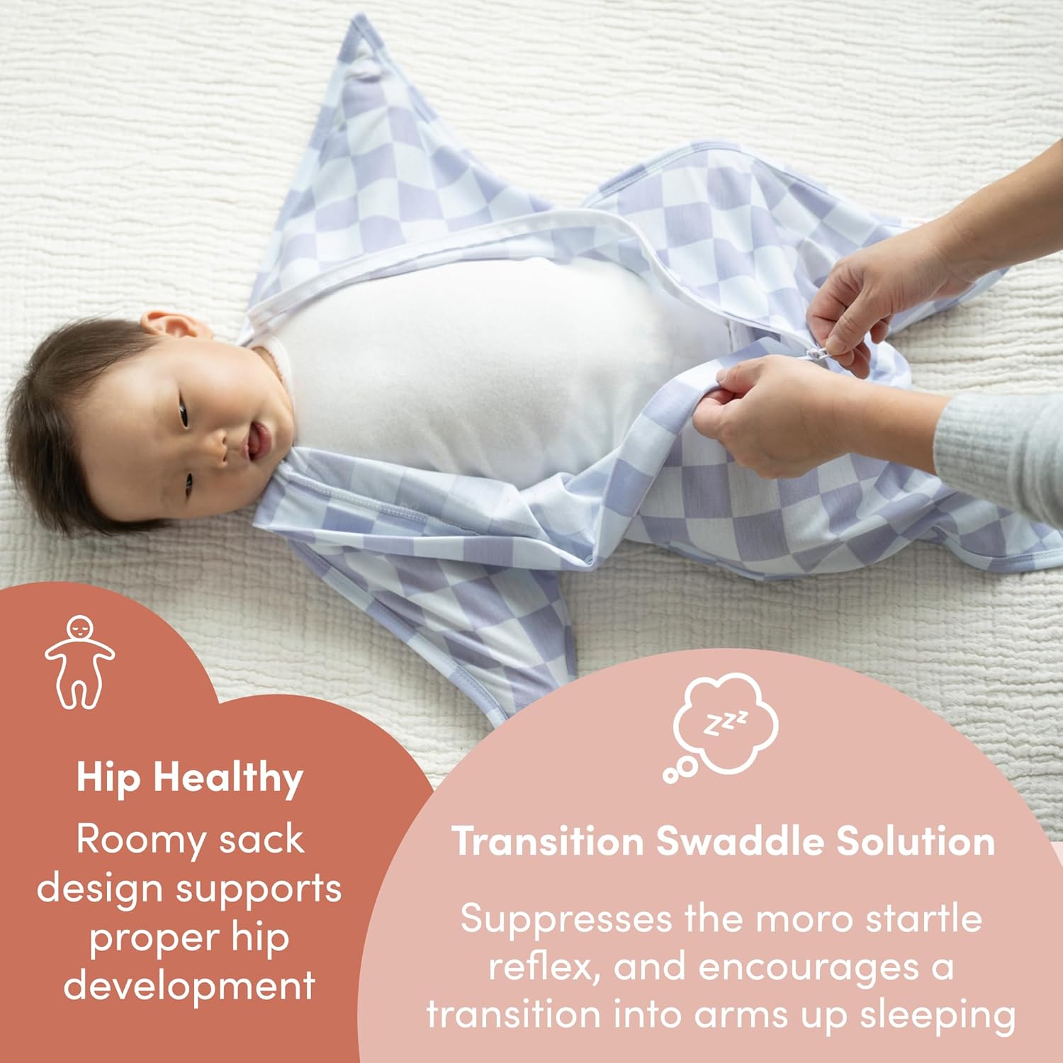 SleepingBaby Zipadee-Zip Transition Swaddle (Lavender Check, Small for 4-8 Months) and Snuggle Strap (Grey, One Size) - Wearable Baby Blanket and Accessory - Polyester, Spandex