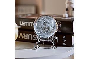 Luna De Cristal: 3D Laser Etched Moon Crystal Glass Ball Paperweight with Stand (60mm)