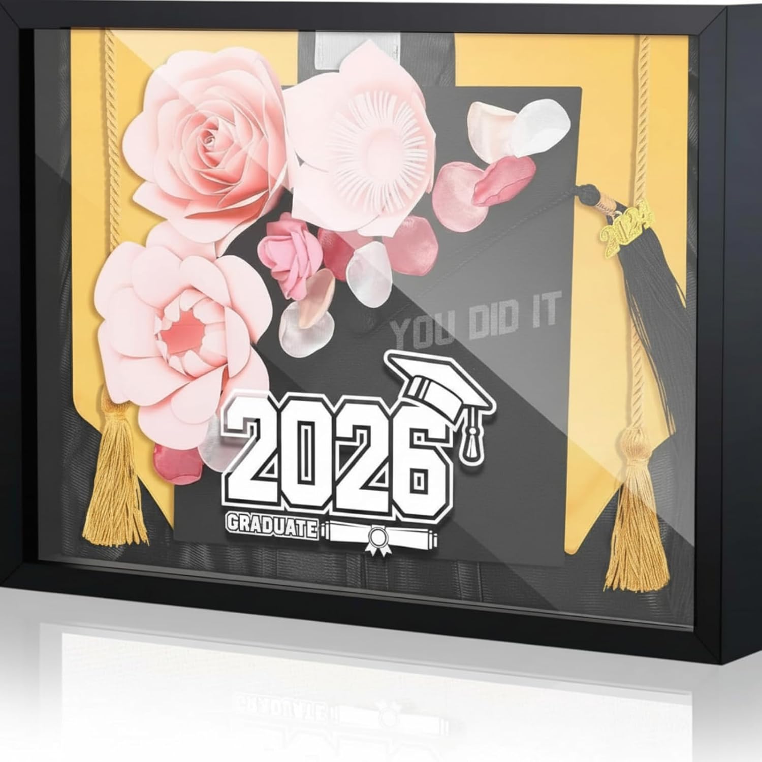 Roowest Graduation Shadow Box Frame 2026 Display Case 11.8 x 15.8 Inch Graduation Sash Picture Diploma Frame with Tassel Holder Keepstakes Memory Box for Cap and Gown Award Medal Grad Gift(Black)