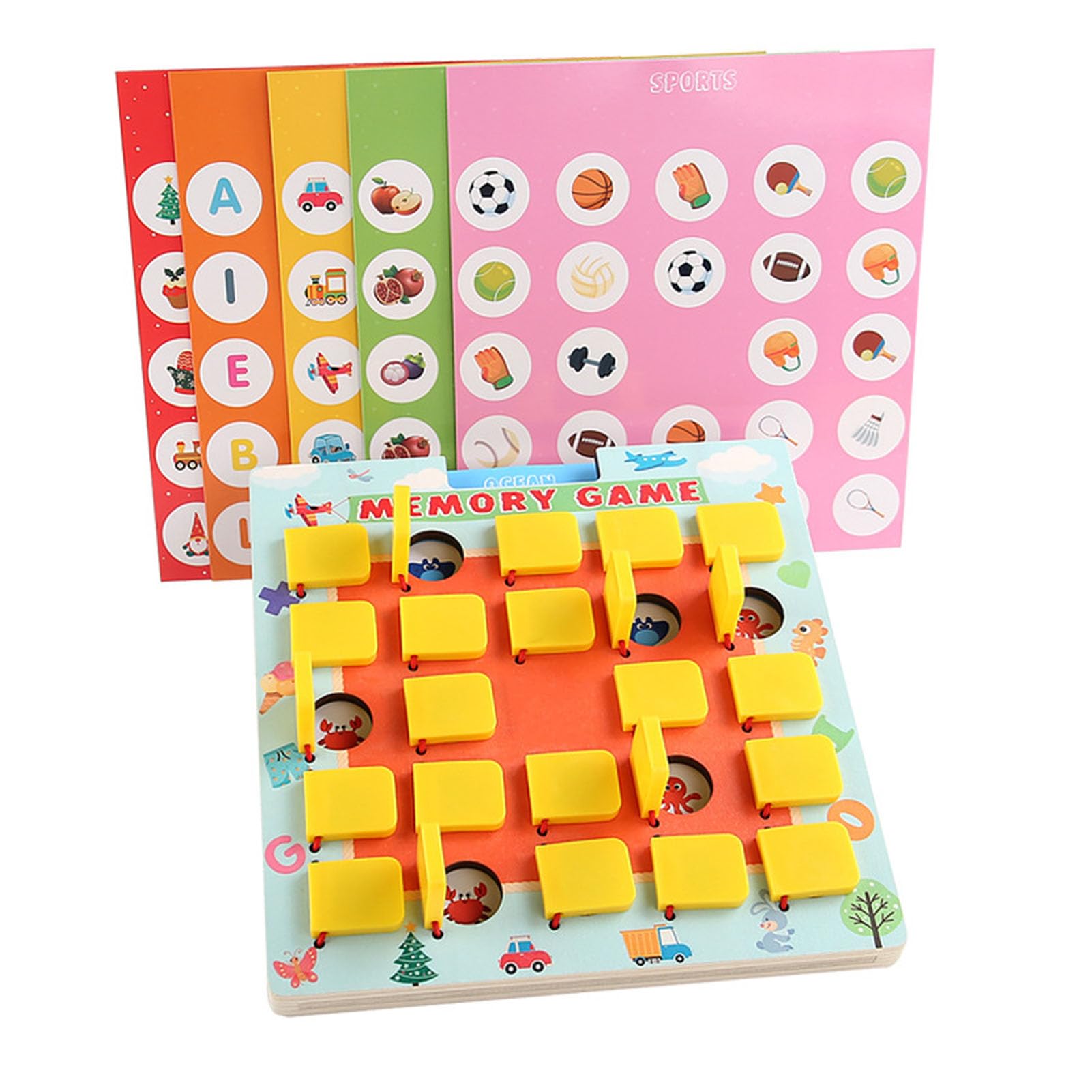 Lylithuif Gioco di memoria abbinato Flip to Win Gioco da tavolo in legno a doppia faccia Attività di apprendimento educativo per viaggi Campeggio Auto Aereo Compensato di pioppo ABS