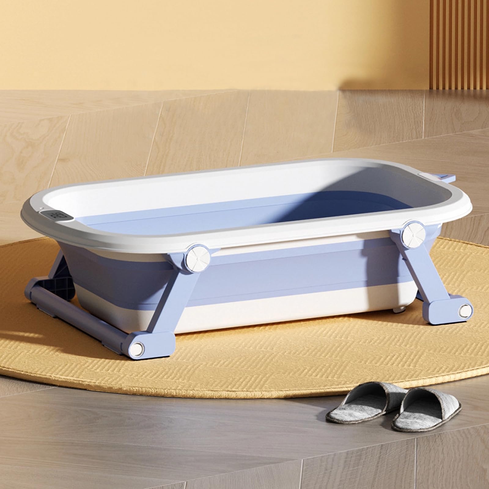 Vasca da bagno pieghevole per bambini, con tappetino da bagno e termometro integrato, compatta e portatile, ergonomica e salvaspazio, sicurezza e comfort, appositamente progettata per i neonati (blu)